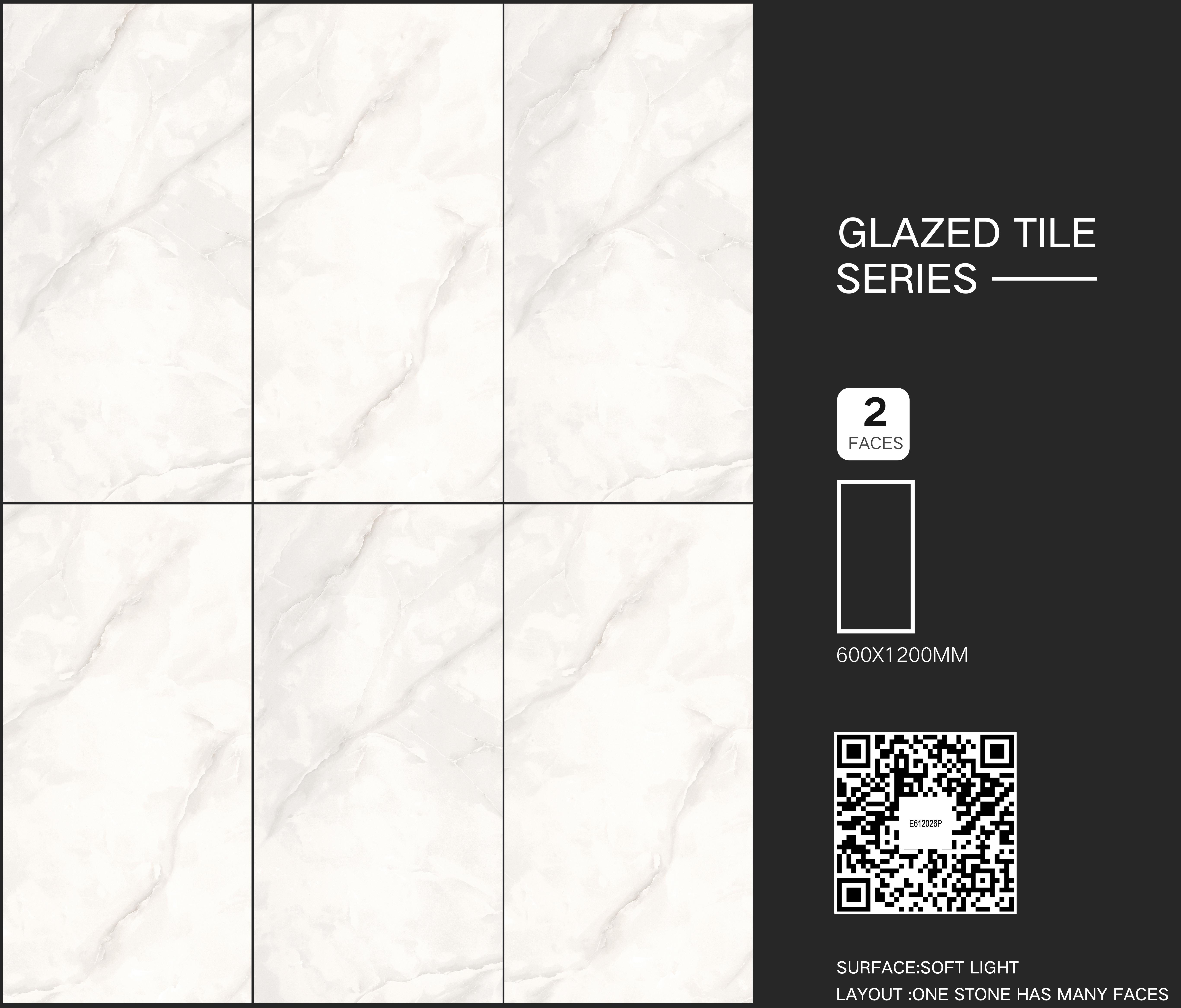 600×1200mm White Marble - Look Glazed Tile, Model:TQ01-E612026P