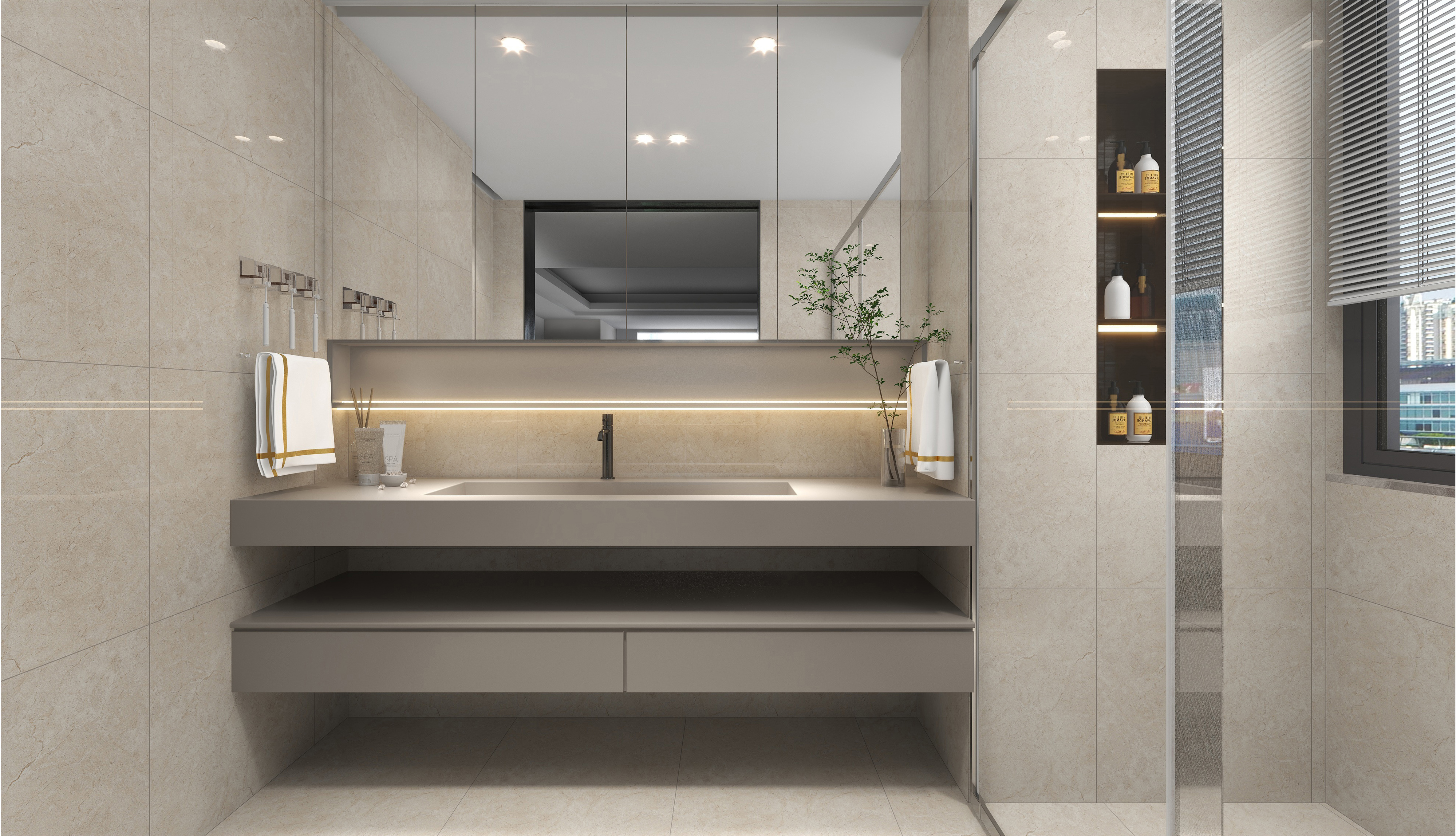 60×60cm Beige Marble - Effect Glossy Tile, Model: TQ01-RS - 66003P