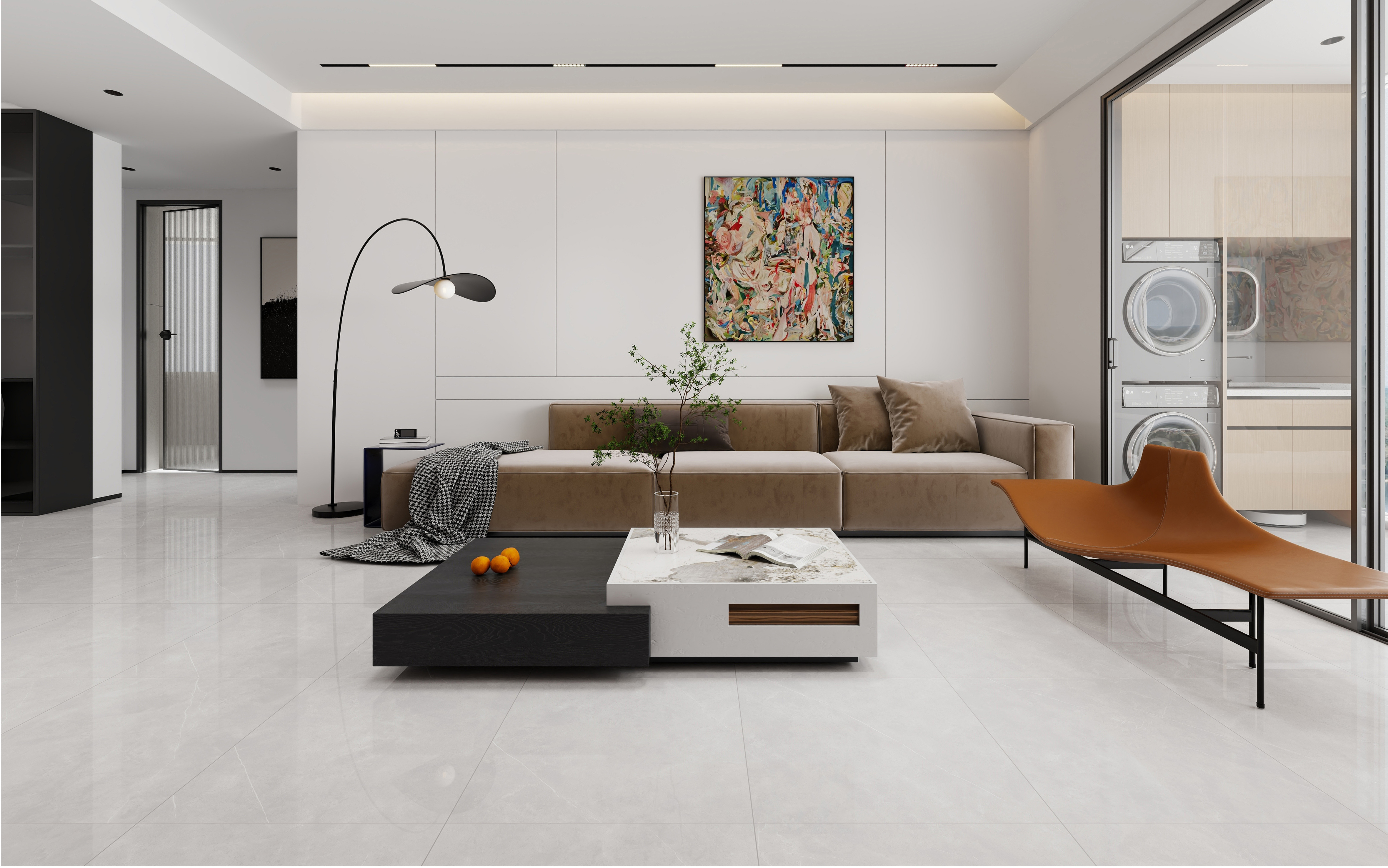 60×60cm Light Gray Marble - Effect Glossy Tile, Model: TQ01-RS - 66010P