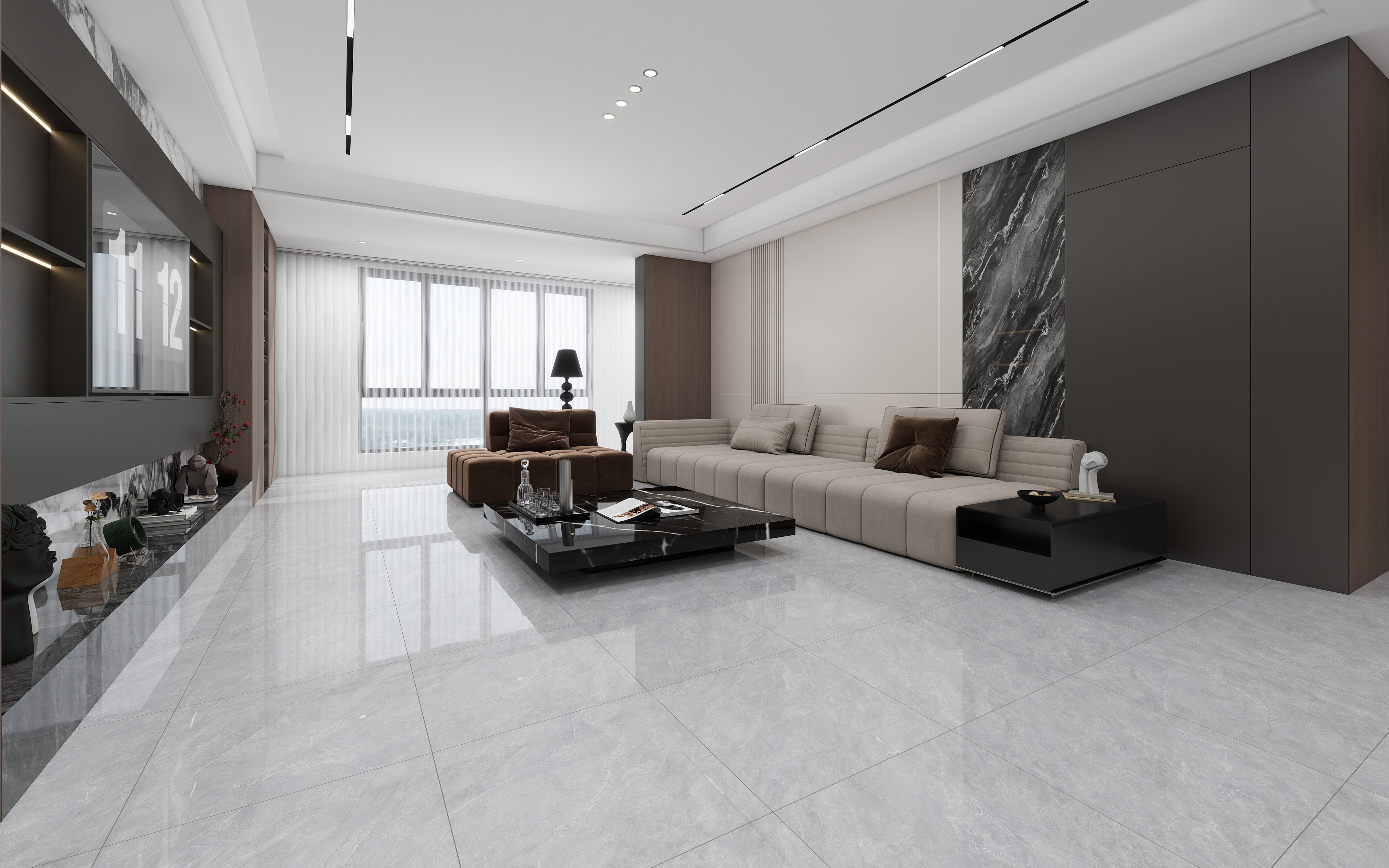 60×60cm Gray Marble - Effect Glossy Tile, Model:TQ01-RS - 66029P