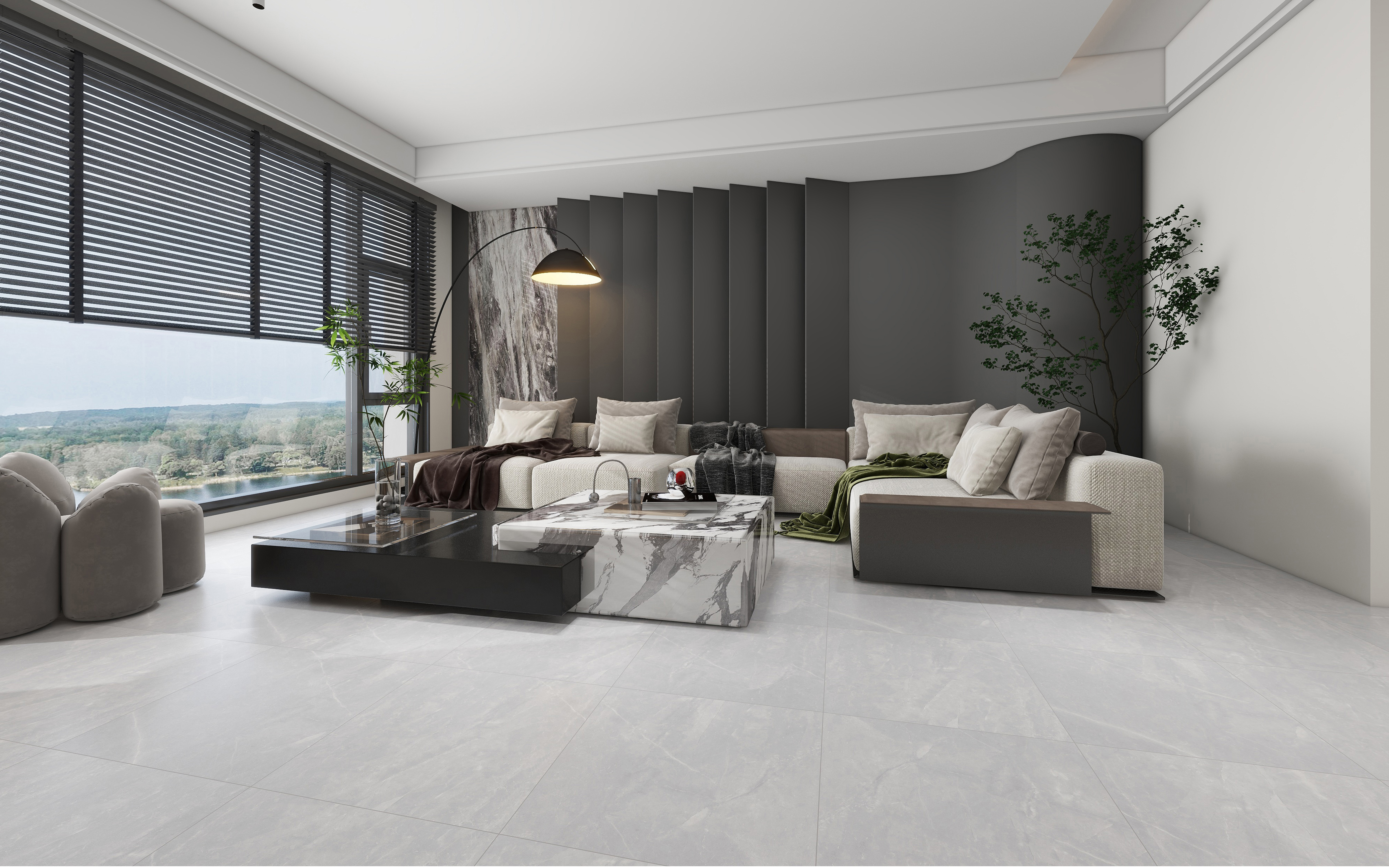 60×60cm Light Gray Marble - Effect Matt Tile, Model: TQ01 - RS - 66007RM