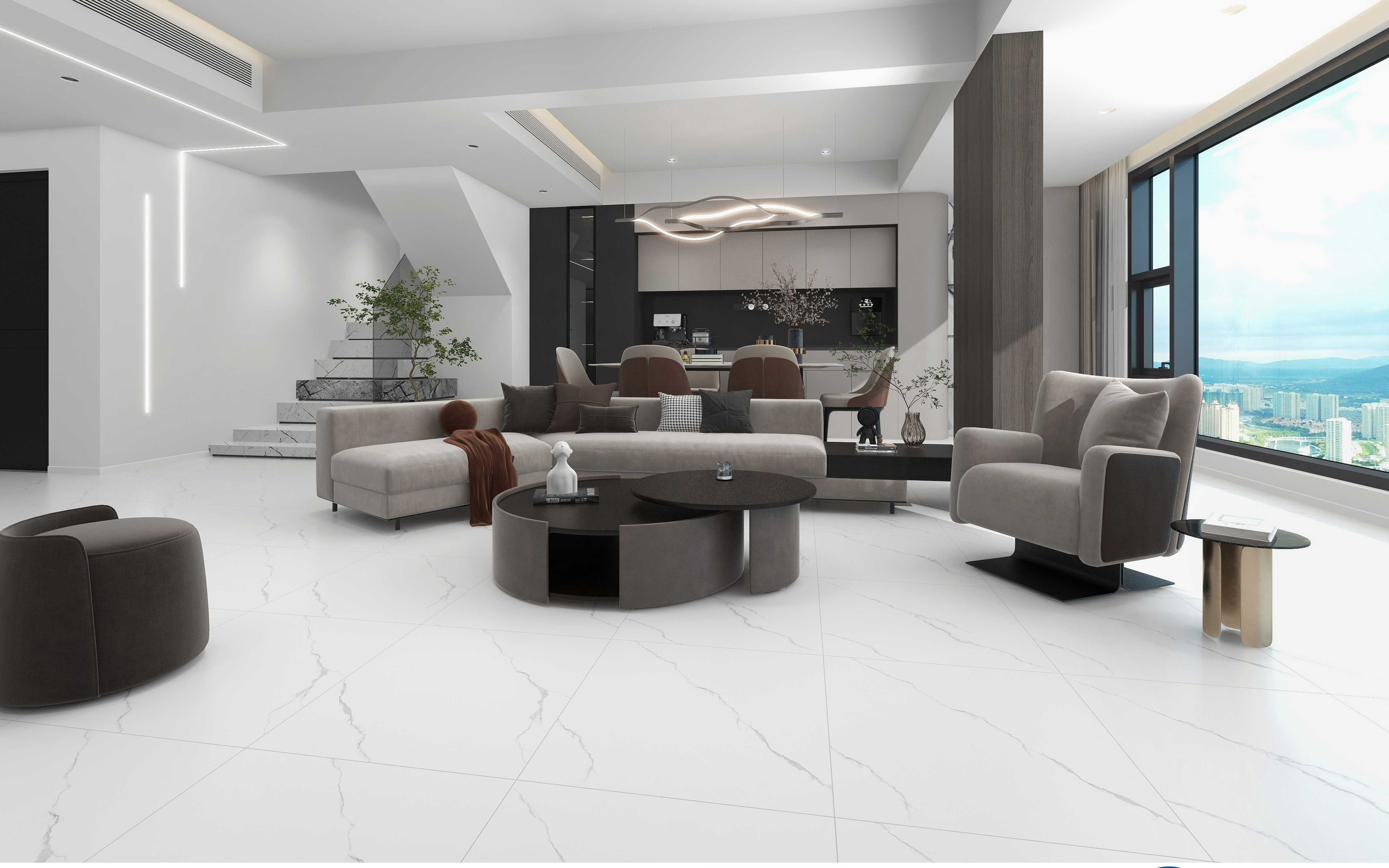 60×60cm White Marble - Effect Matt Tile, Model: TQ01 - RS - 66028RM