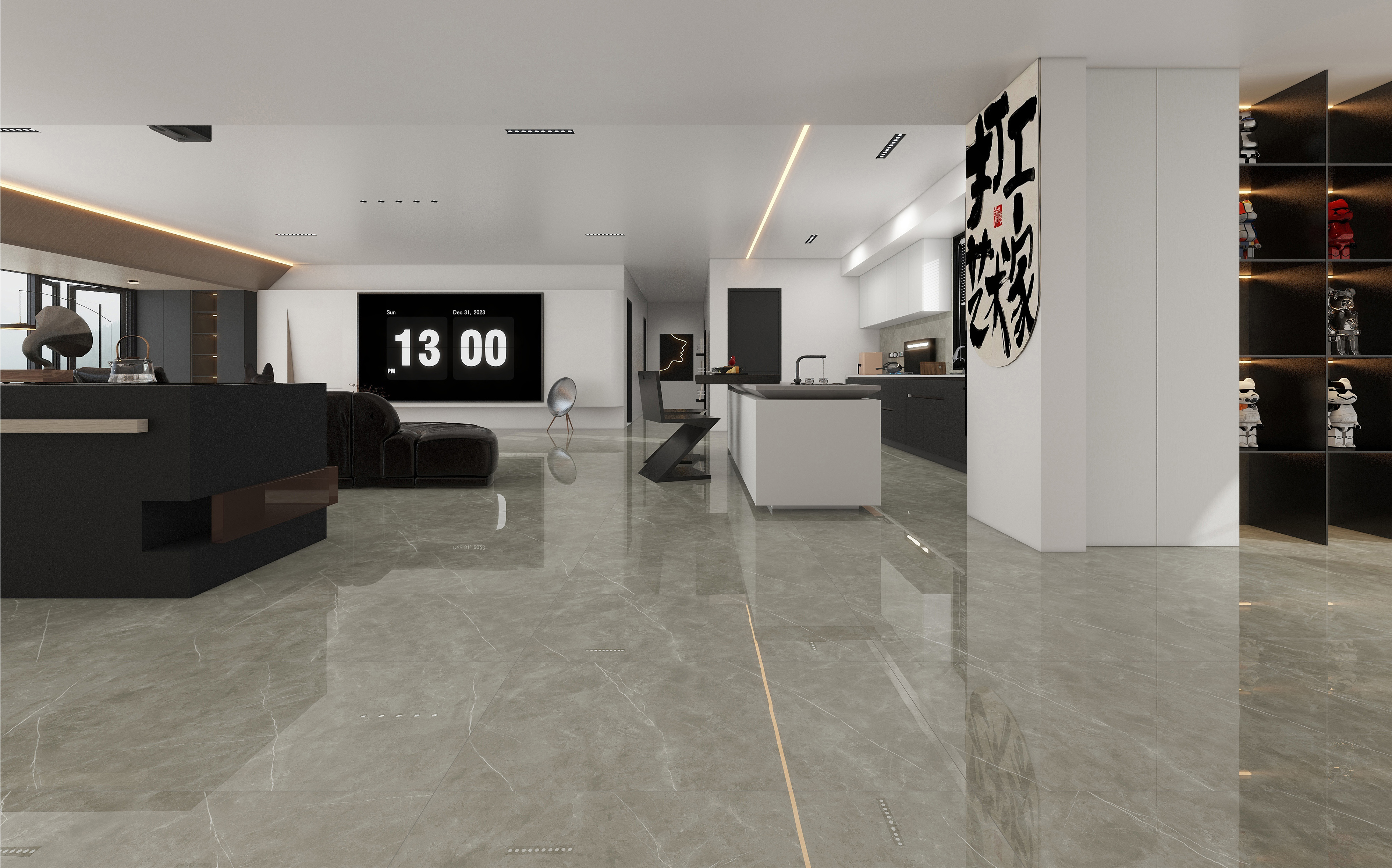 60×120cm Gray Marble - Effect Glossy Tile, Model: TQ01 - RS - P1211