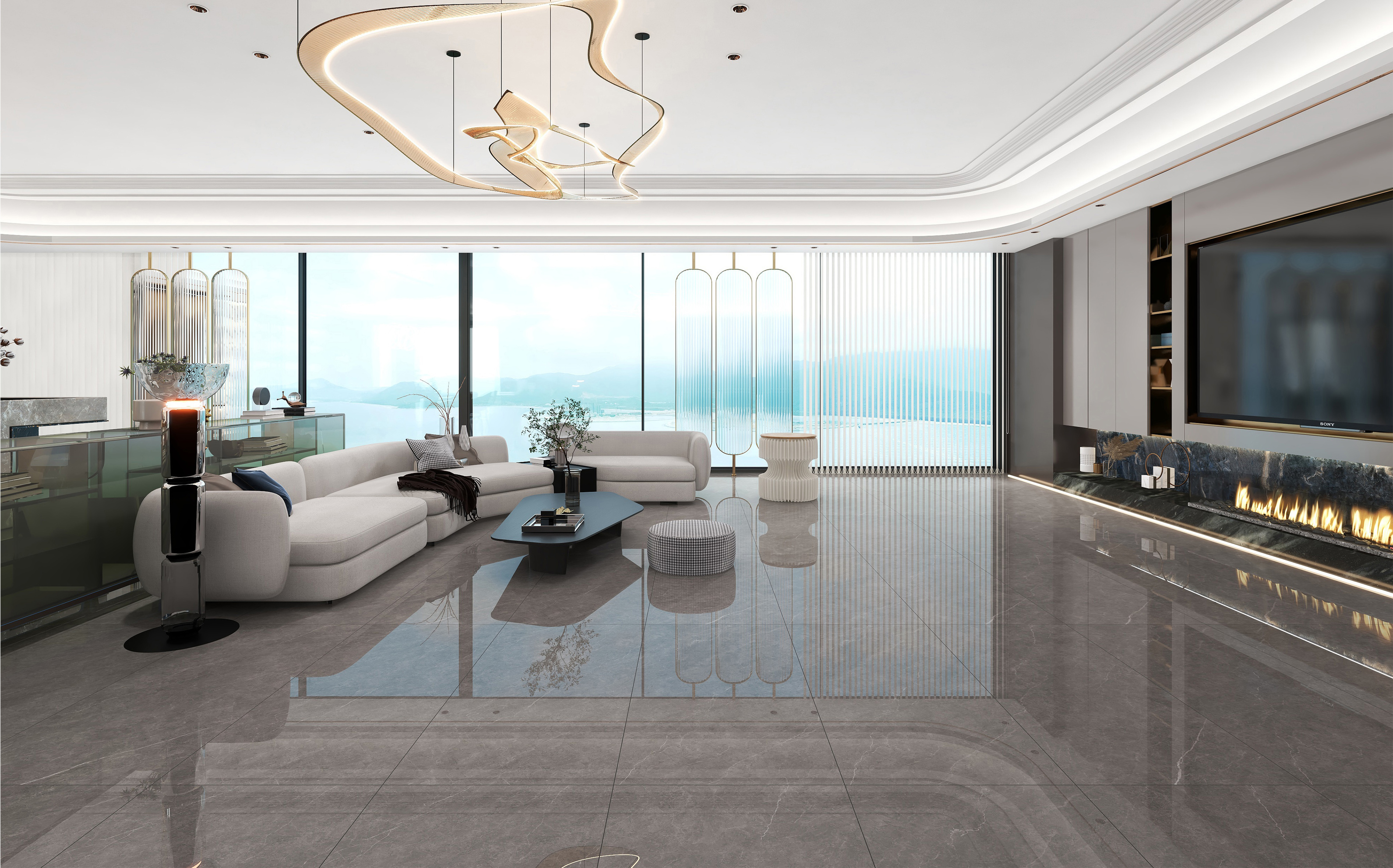 60×120cm Gray Marble - Effect Glossy Tile, Model: TQ01 - RS - P1318