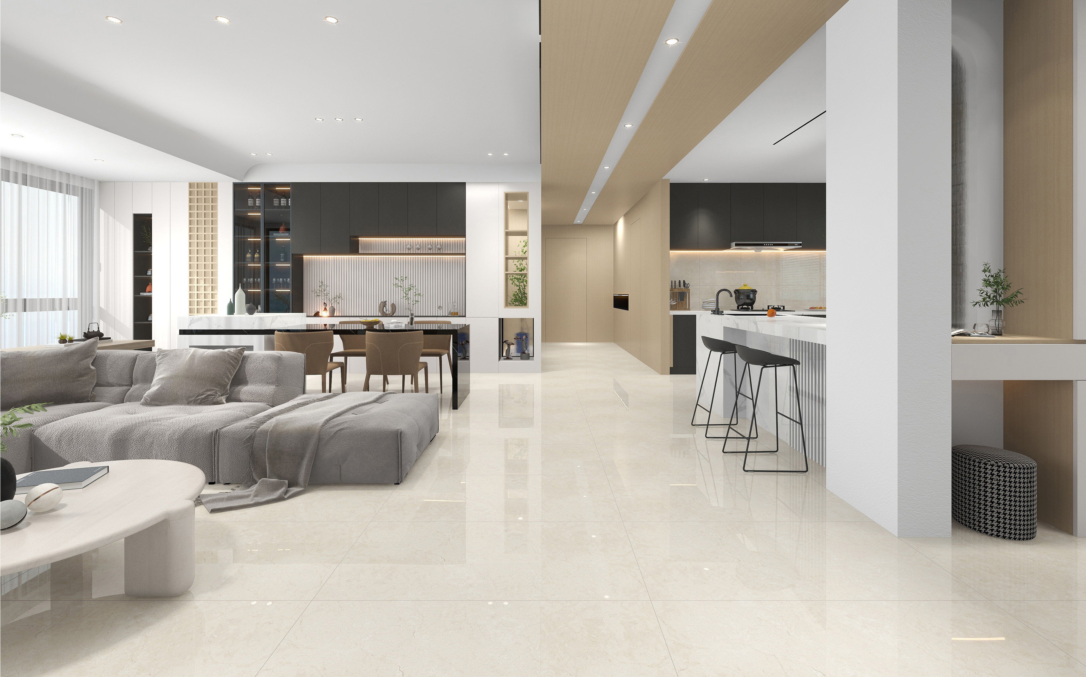 60×120cm Beige Marble - Effect Glossy Tile, Model: TQ01 - RS - 003P