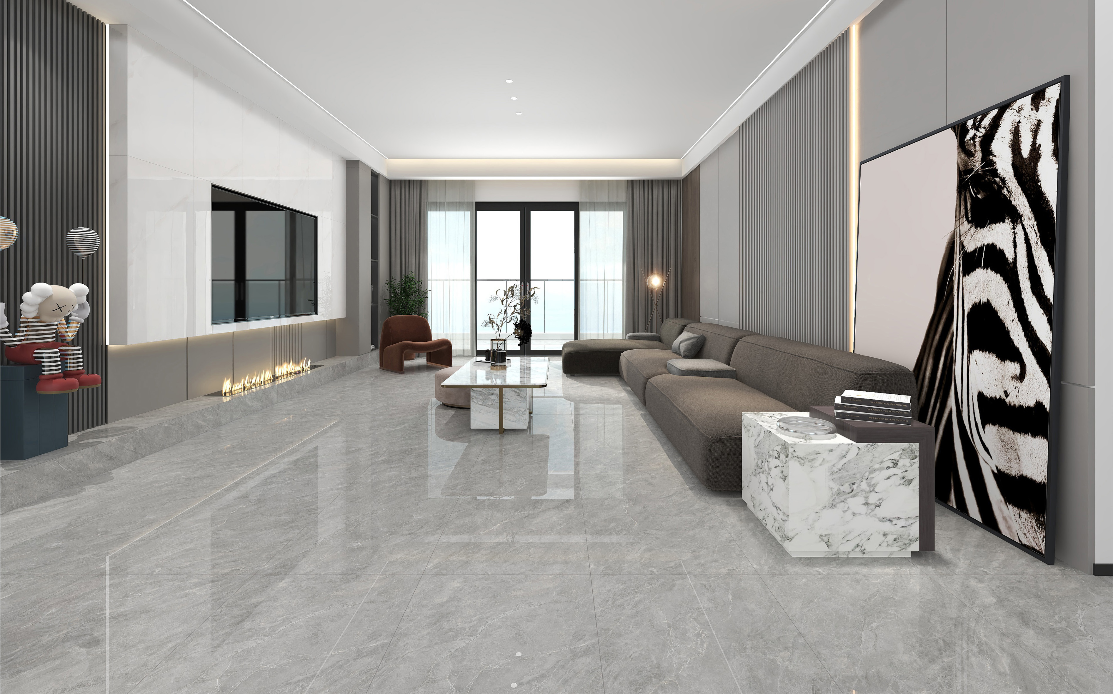 60×120cm Gray Marble - Effect Glossy Tile, Model: TQ01 - RS - 1329P