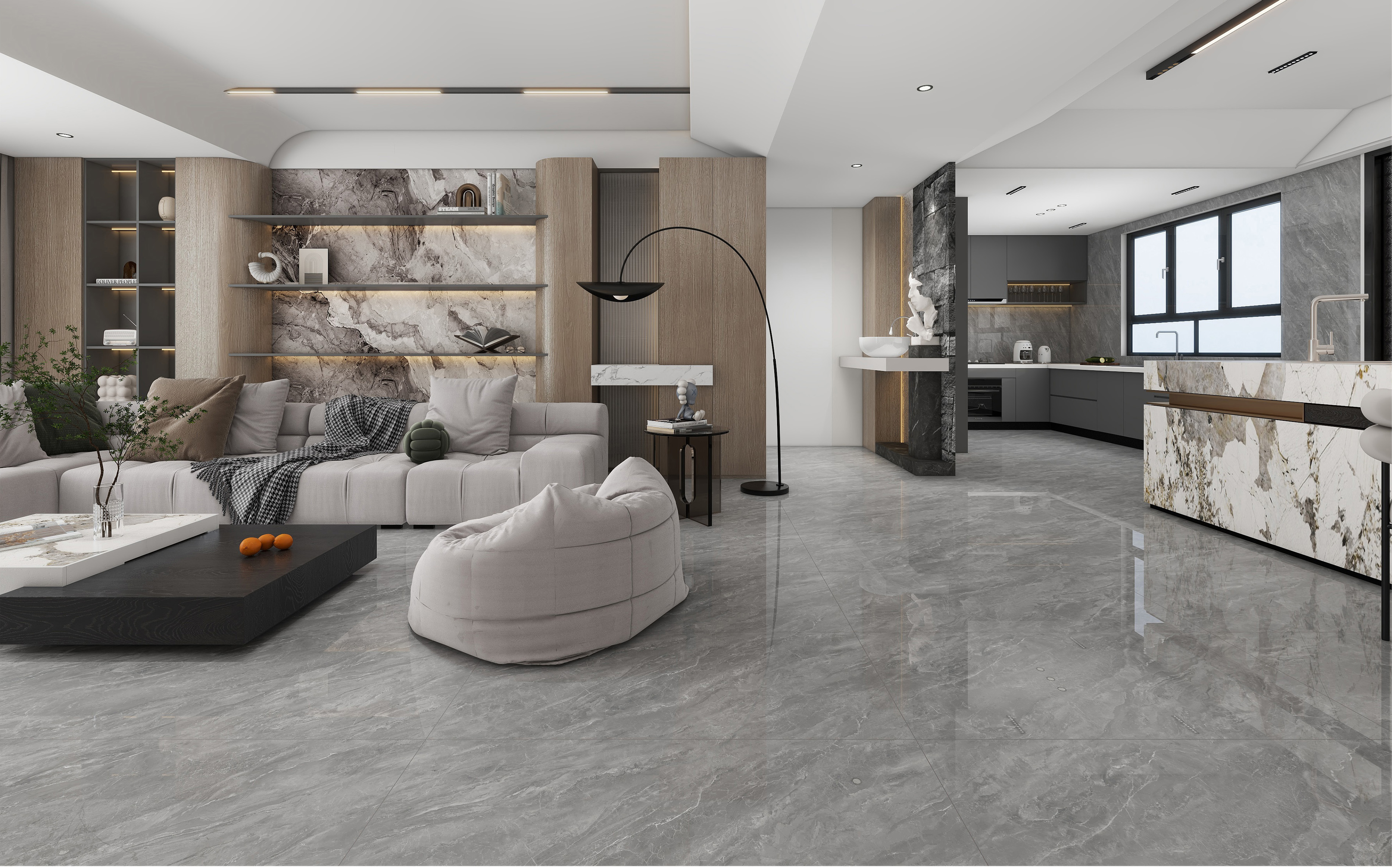 60×120cm Gray Marble - Effect Glossy Tile, Model: TQ01 - RS - 1330P