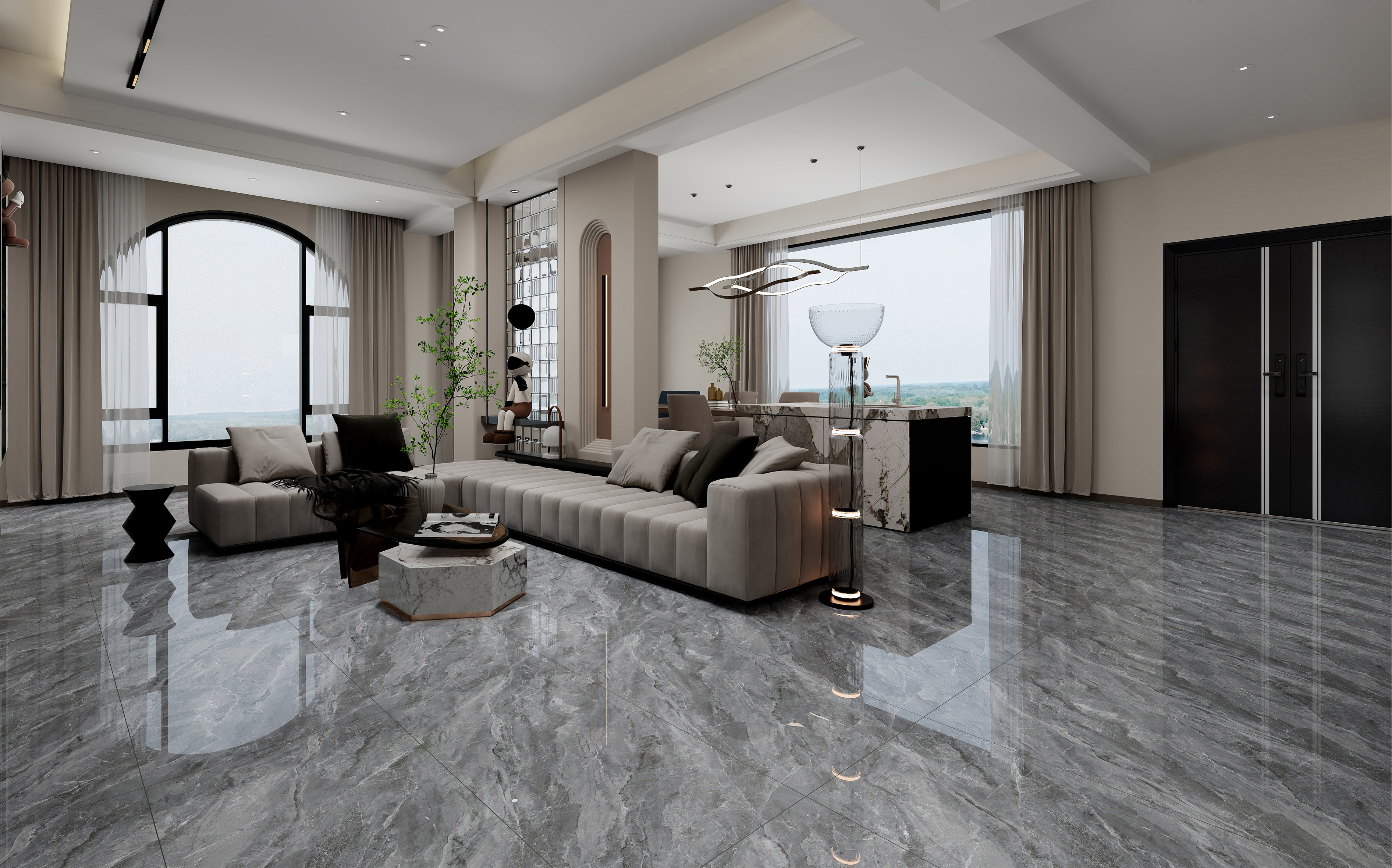 60×120cm Gray Marble - Effect Glossy Tile, Model: TQ01 - RS - 1331P