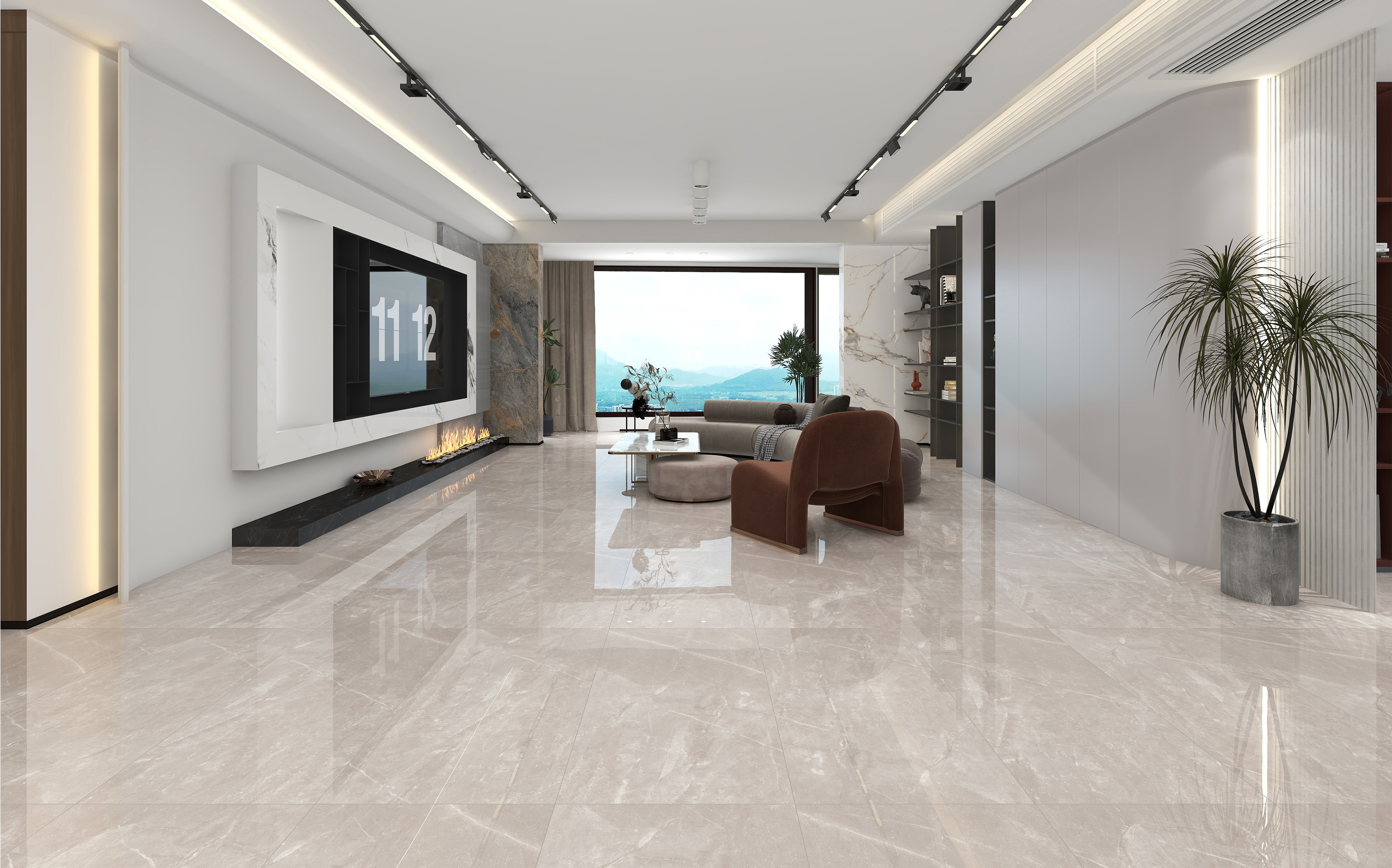 60×120cm Light Gray Marble - Effect Glossy Tile, Model: TQ01 - RS - 61207P