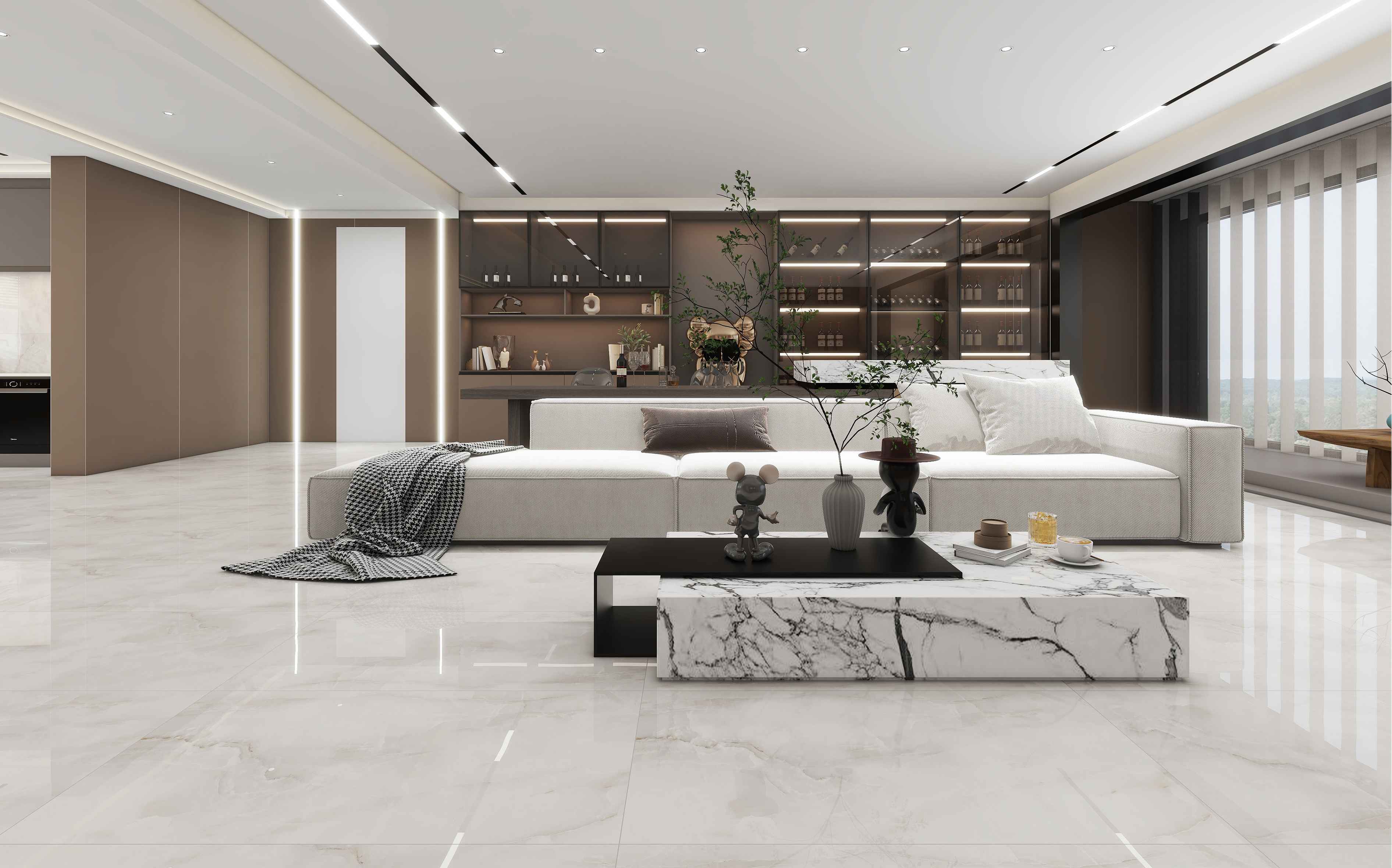 60×120cm White Marble - Effect Glossy Tile, Model: TQ01 - RS - 61208P