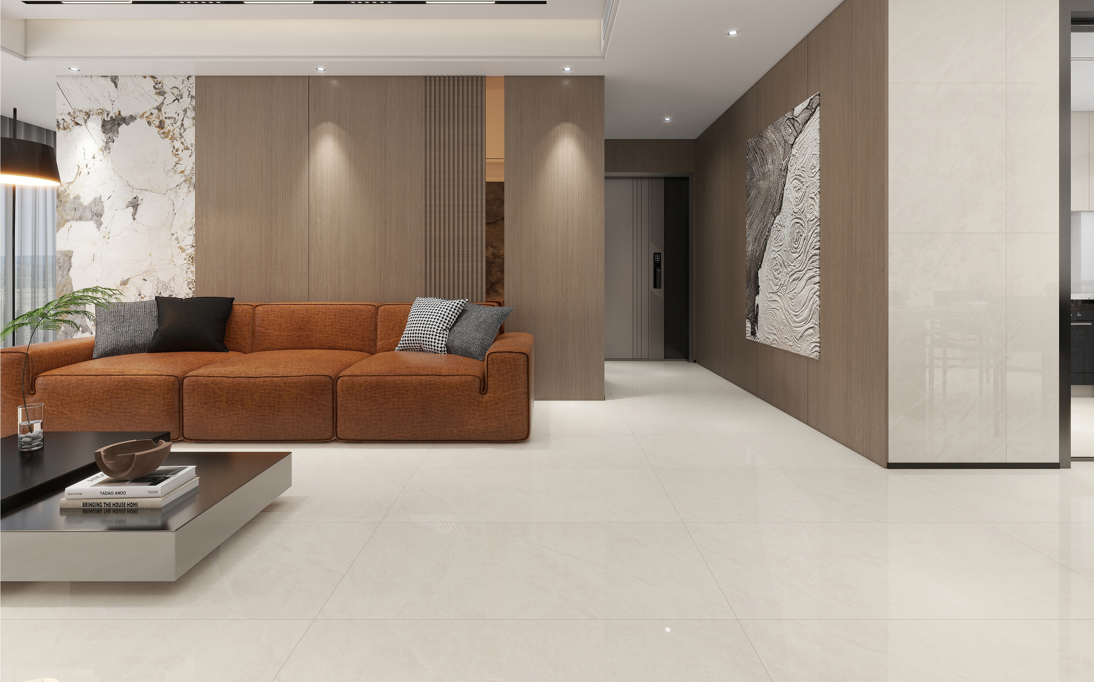 60×120cm Beige Marble - Effect Glossy Tile, Model: TQ01 - RS - 61209P