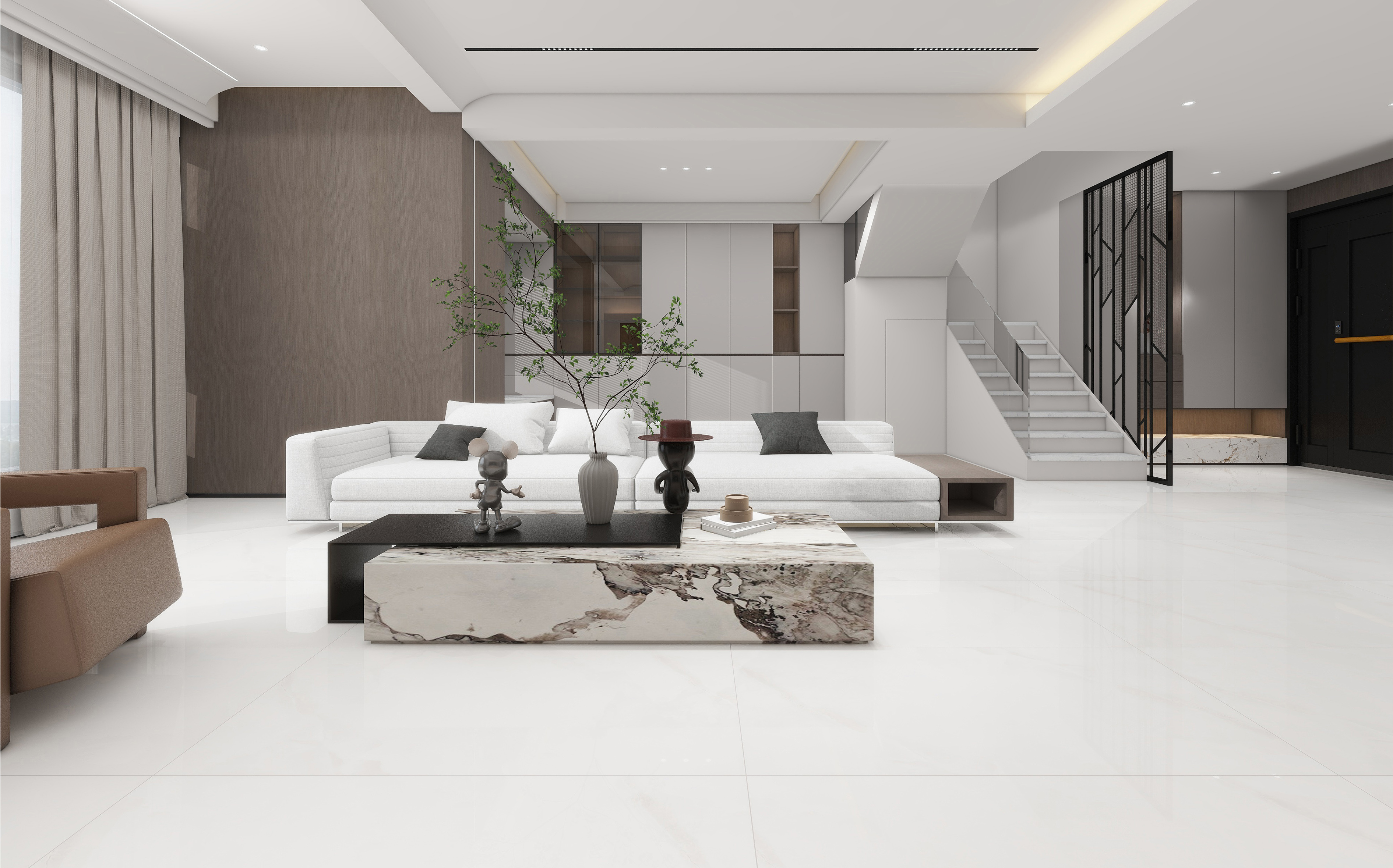 60×120cm White Marble - Effect Glossy Tile, Model: TQ01 - RS - 61210P