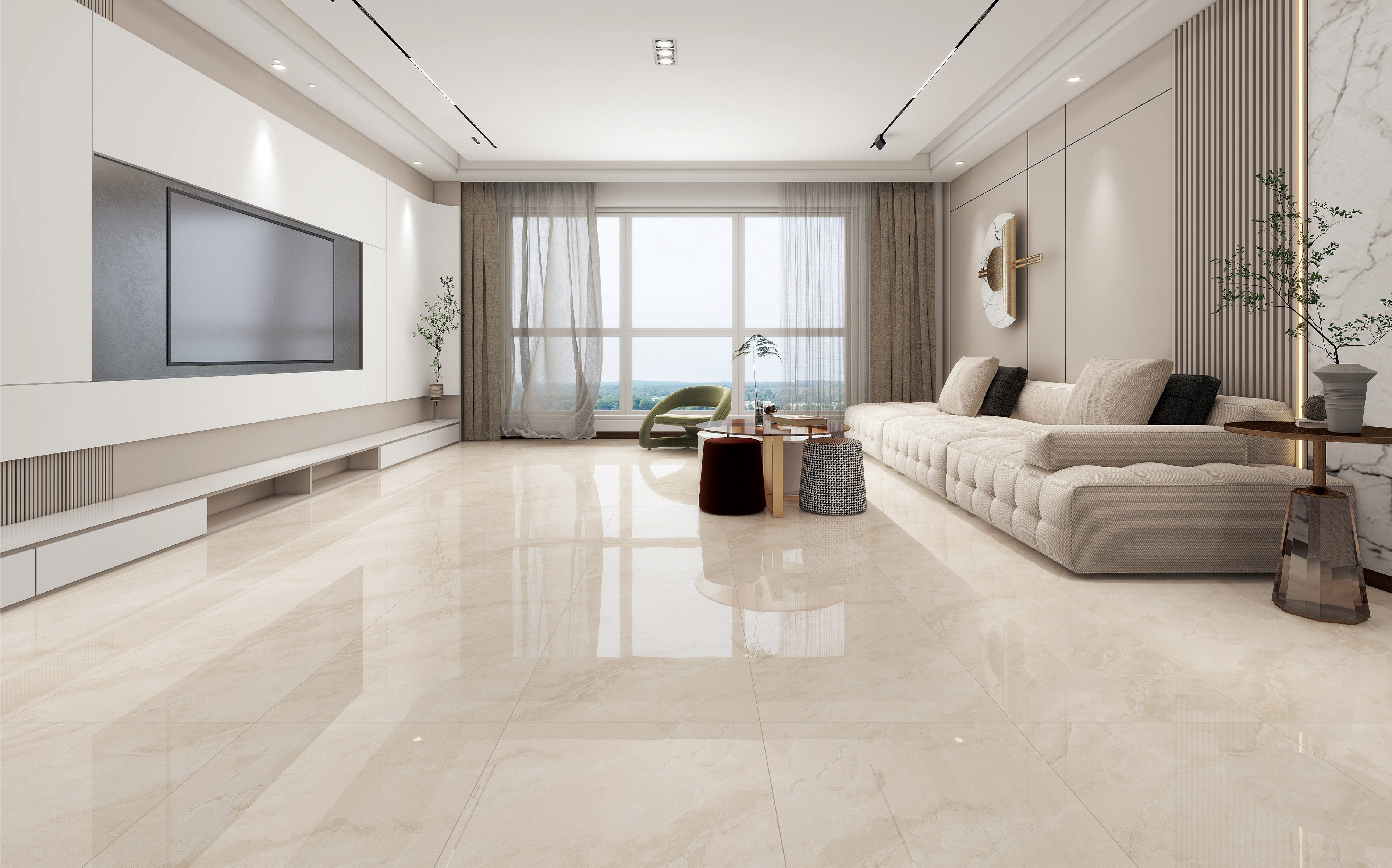 60×120cm Beige Marble - Effect Glossy Tile, Model: TQ01 - RS - 61211P