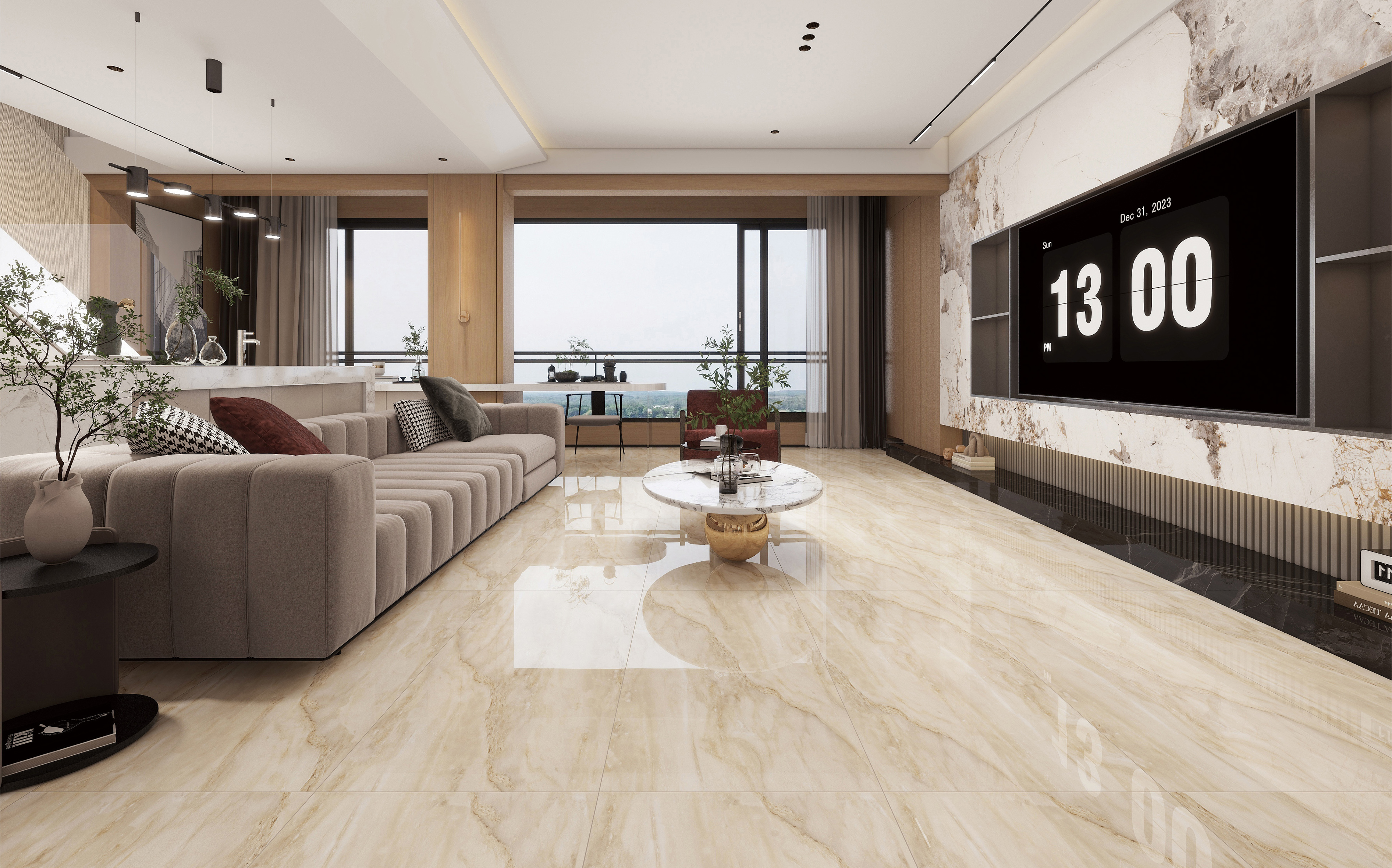60×120cm Beige Marble - Effect Glossy Tile, Model: TQ01 - RS - 61213P