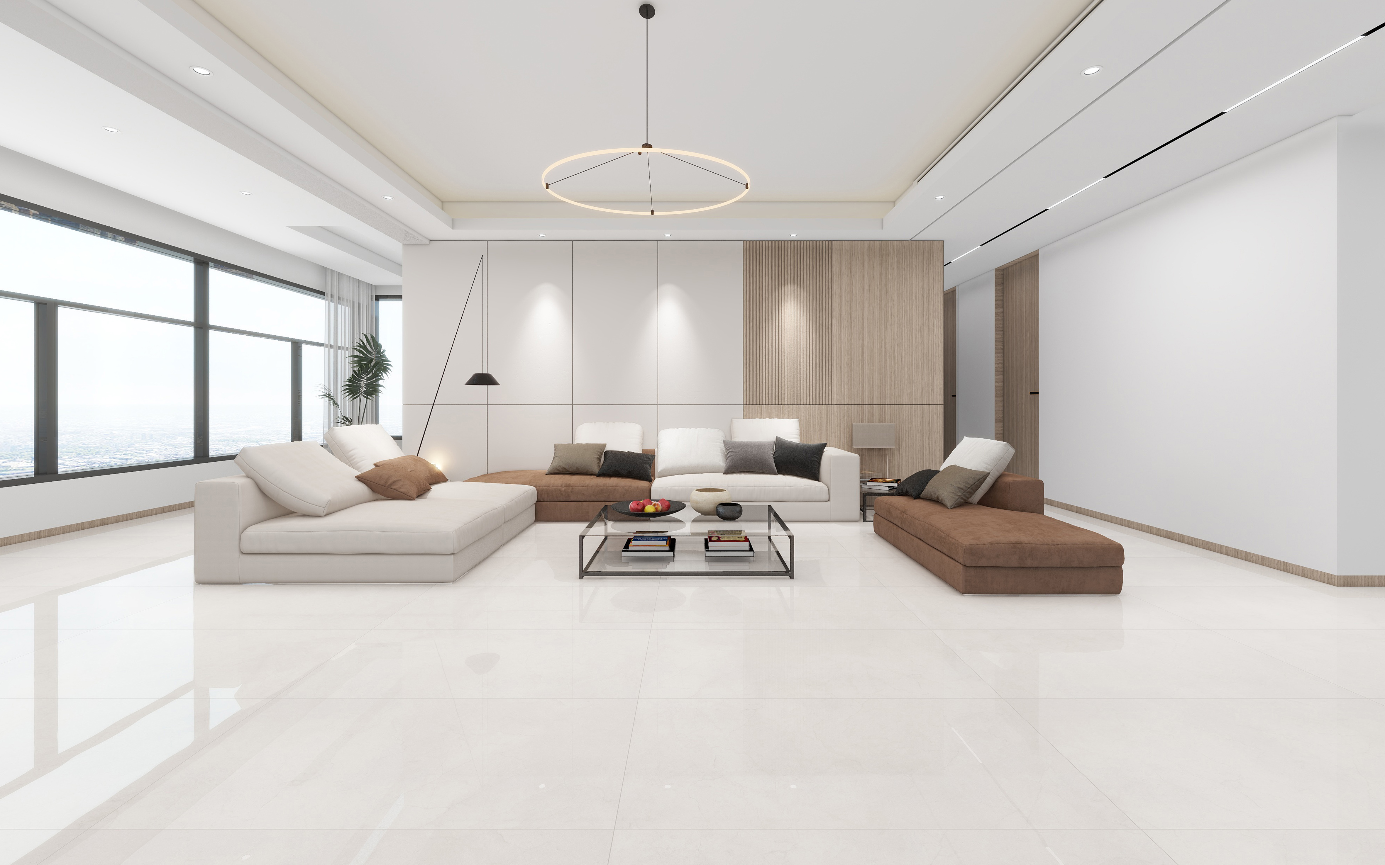 60×120cm Beige Marble - Effect Glossy Tile, Model: TQ01 - RS - 61225P