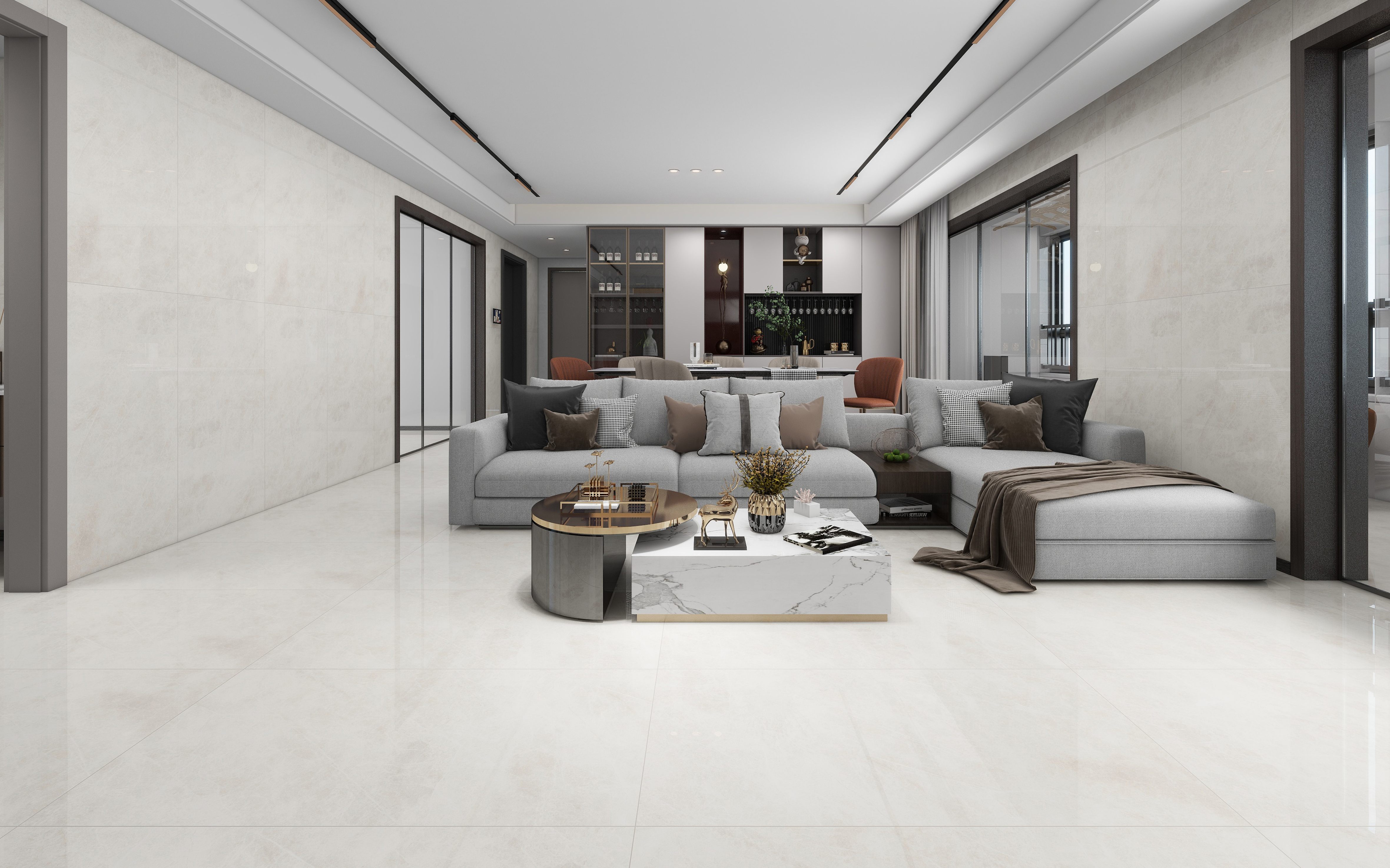 60×120cm Beige Marble - Effect Glossy Tile, Model: TQ01 - RS - 61228P
