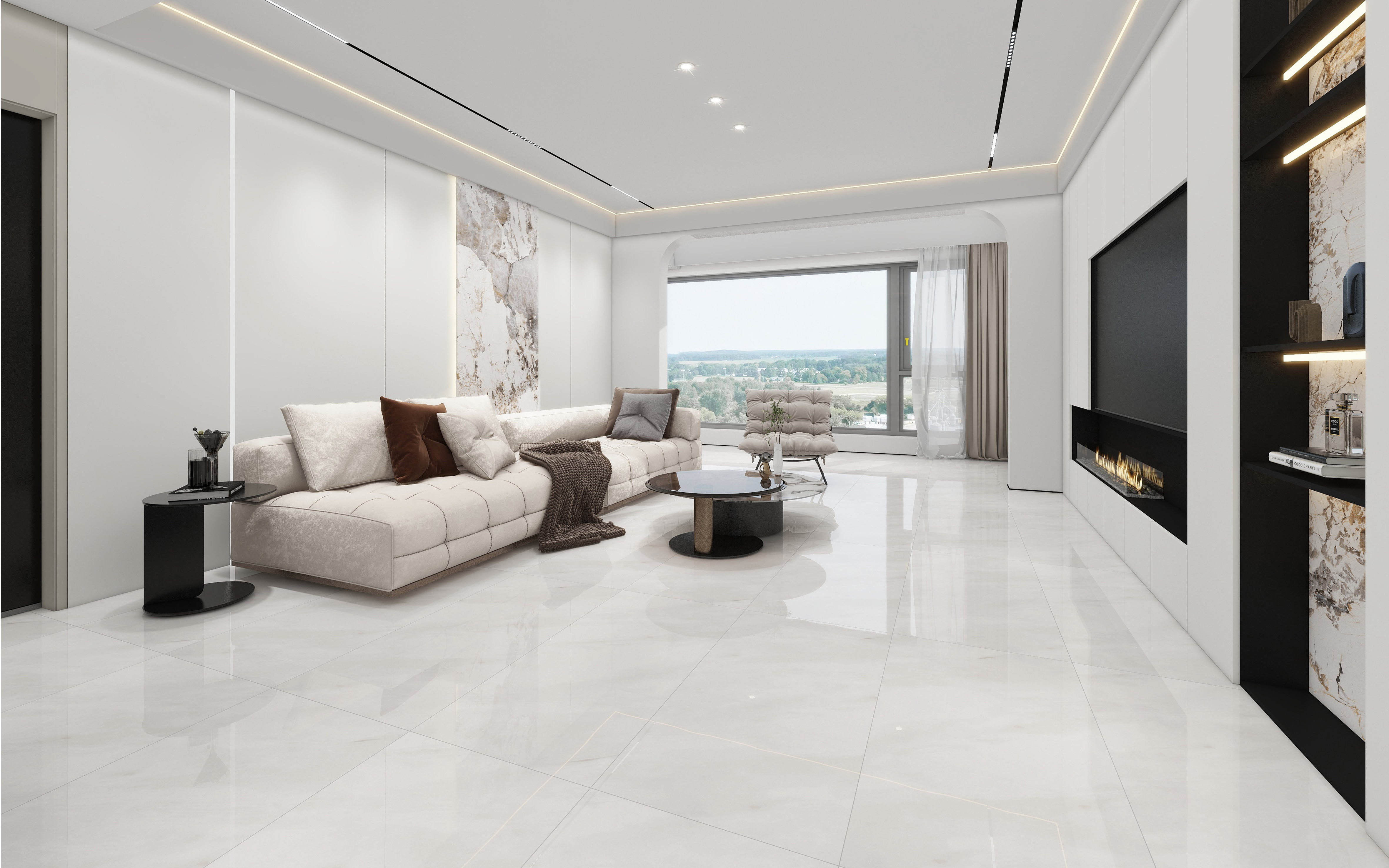60×120cm White Marble - Effect Glossy Tile, Model: TQ01 - RS - 61231P