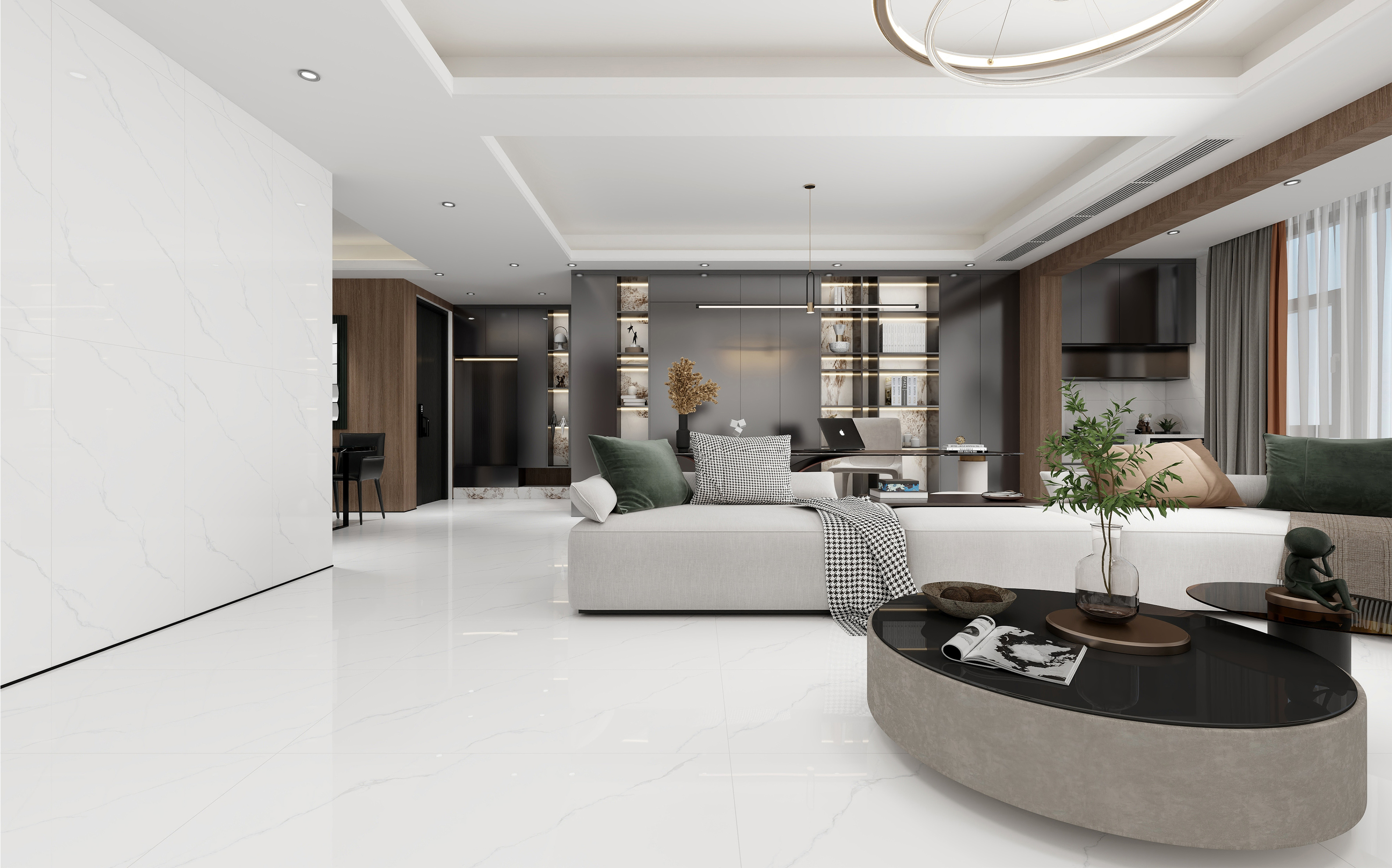 60×120cm White Marble - Effect Glossy Tile, Model: TQ01 - RS - P1228