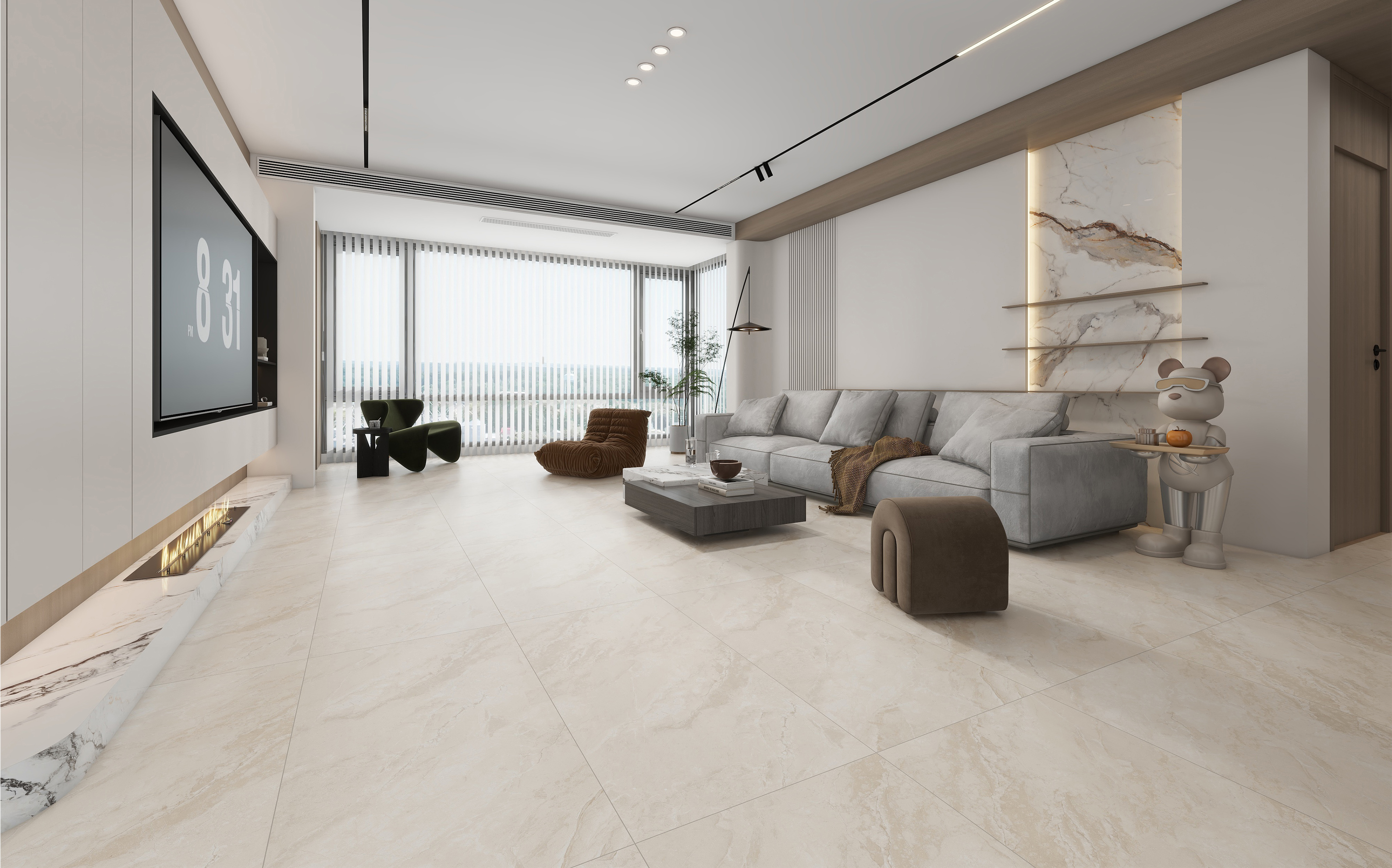 60×120cm Beige Marble - Effect Matt Tile, Italian Design, Model: TQ01 - RS - 61203RM
