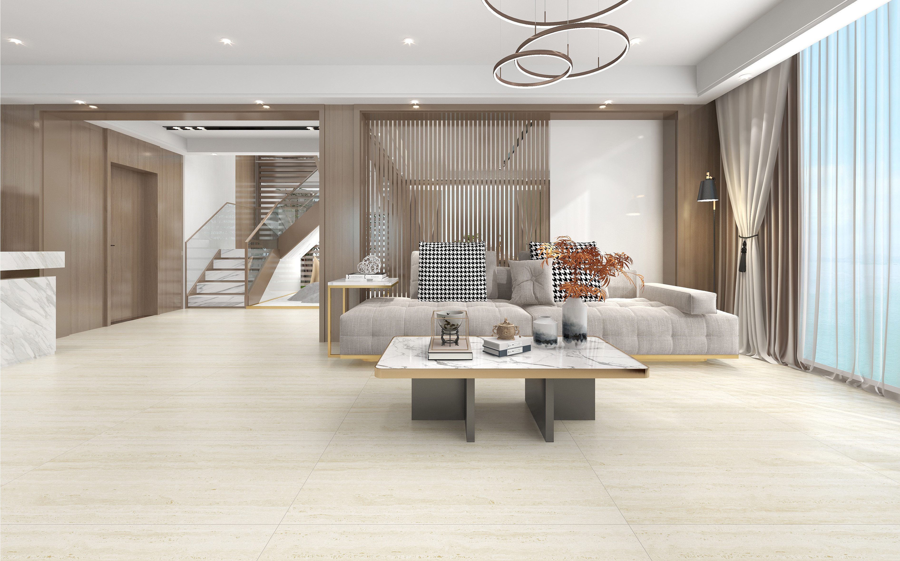 60×120cm Beige Travertine - Effect Matt Tile, Italian Design, Model: TQ01 - RS - 61214RM