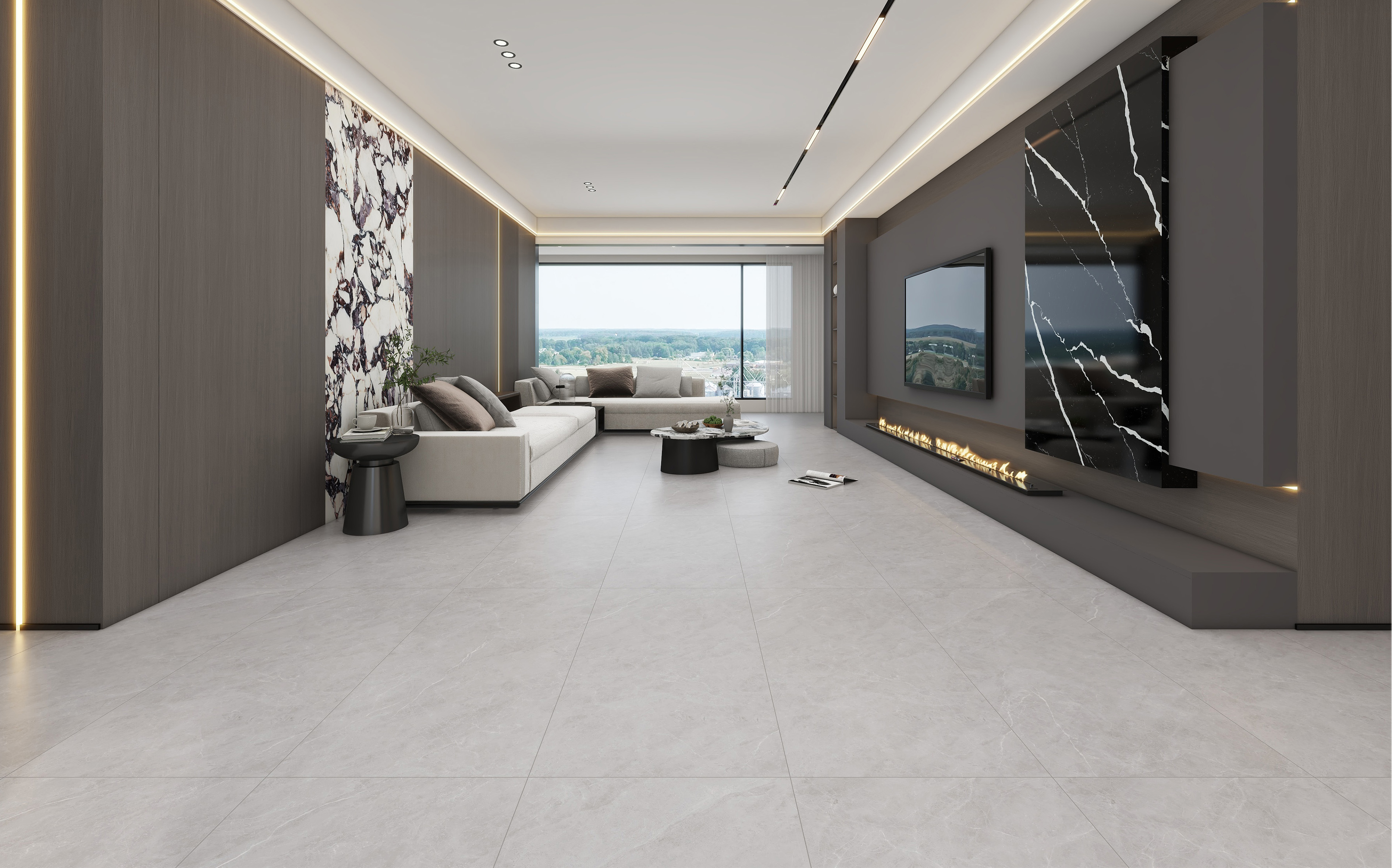60×120cm Gray Marble - Effect Matt Tile, Italian Design, Model: TQ01 - RS - 61215RM