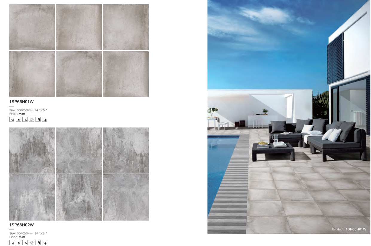 600x600mm Matt Finish Grey Cement - Look Ceramic Tiles for Outdoor Patio Poolside Interior Exterior Decor TQ14-1SP66H01W