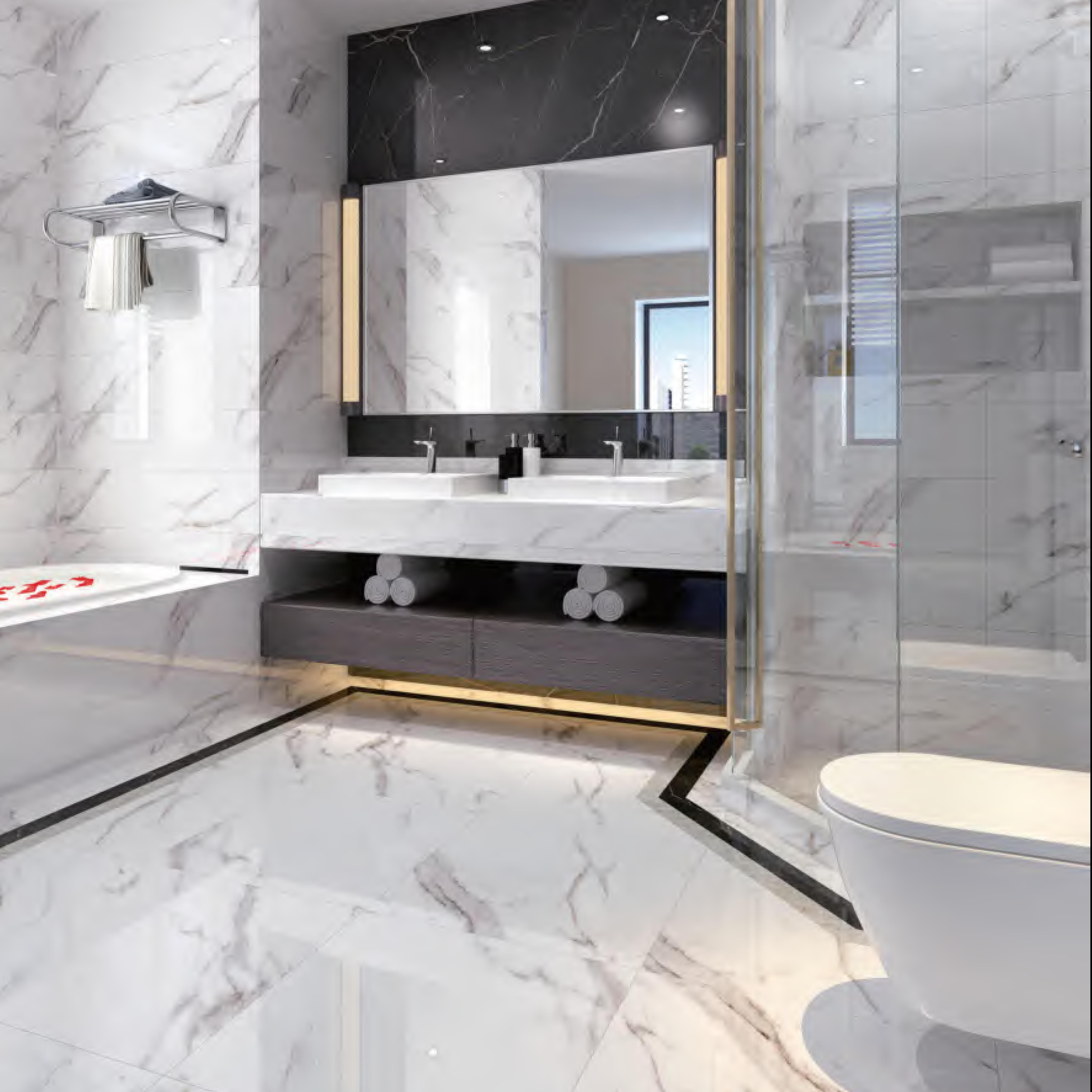 600x600mm 600X1200mm Polished Finish White Marble - Look Ceramic Tiles for Bathroom Floor Wall Interior Decor TQ14 - X6FPT03T
