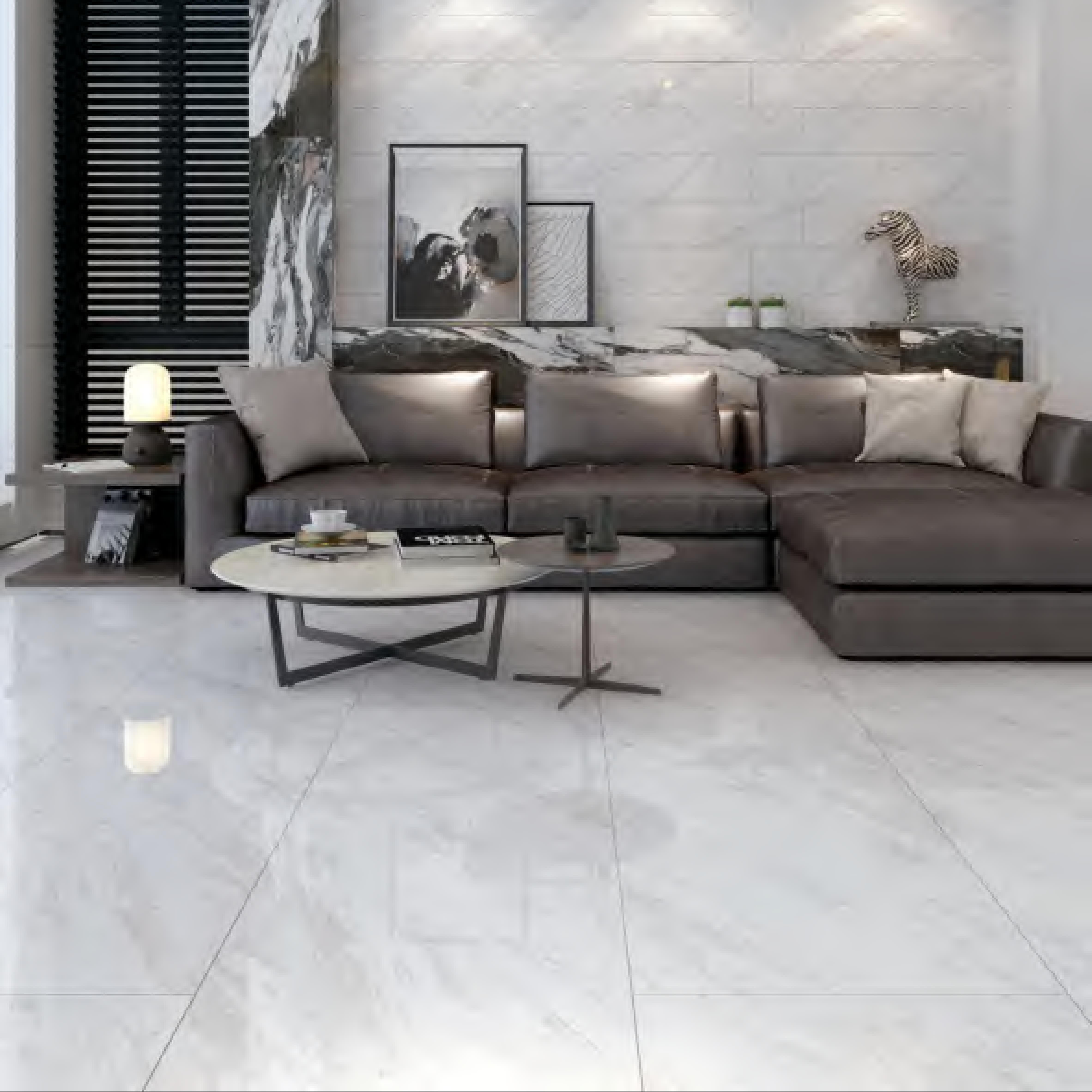 600x1200mm Polished Finish White Marble - Look Glazed Ceramic Tiles for Living Room Floor Interior Decor TQ14 - X12FPT01T