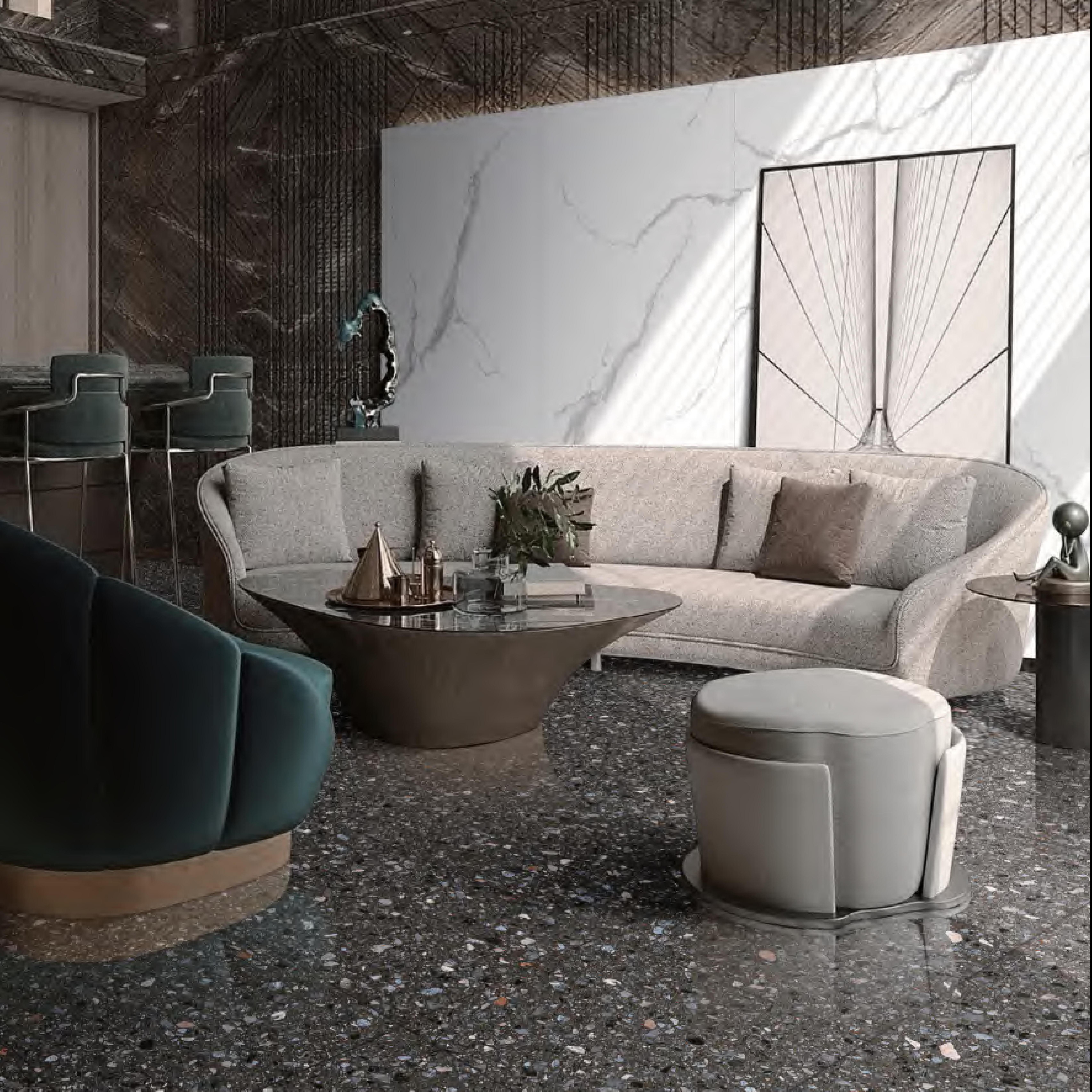 600x600mm 600x1200mm Polished Finish Dark Grey Terrazzo Ceramic Tiles for Living Room Floor Interior Decor TQ14 - X6PT313T