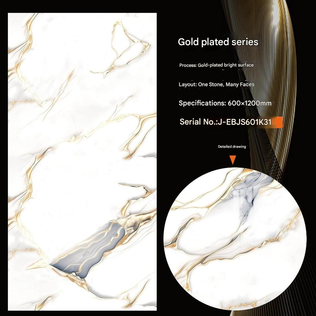 600x1200mm Gold - Plated Bright Surface White Marble - Look Ceramic Tiles for Interior Decor TQ15 - J - EBJS601K31