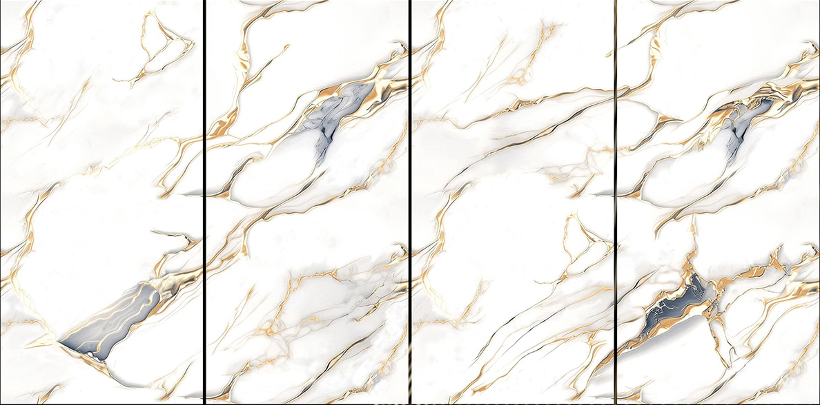 600x1200mm Gold - Plated Bright Surface White Marble - Look Ceramic Tiles for Interior Decor TQ15 - J - EBJS601K31