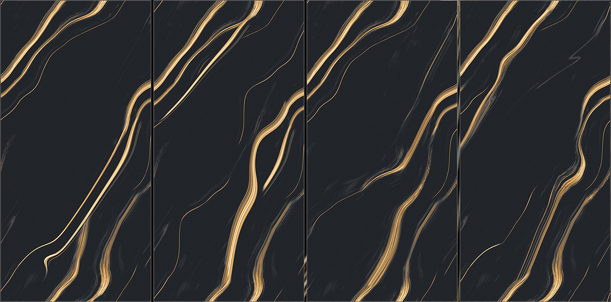 600x1200mm Gold - Plated Bright Surface Black Marble - Look Ceramic Tiles for Interior Decor TQ15 - J - EBJS601K36