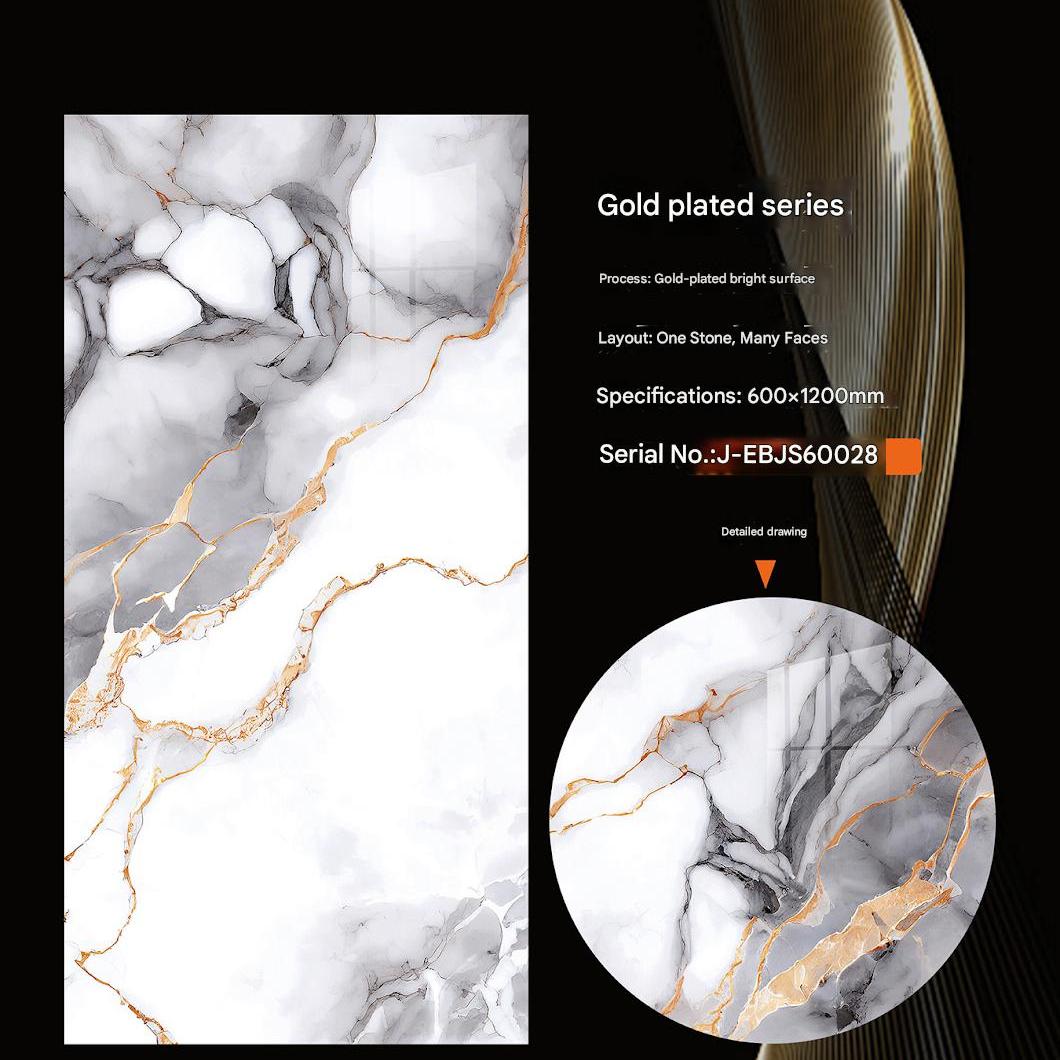 600x1200mm Gold - Plated Bright Surface Grey - White Marble - Look Ceramic Tiles for Interior Decor TQ15 - J - EBJS60028
