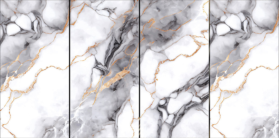 600x1200mm Gold - Plated Bright Surface Grey - White Marble - Look Ceramic Tiles for Interior Decor TQ15 - J - EBJS60028