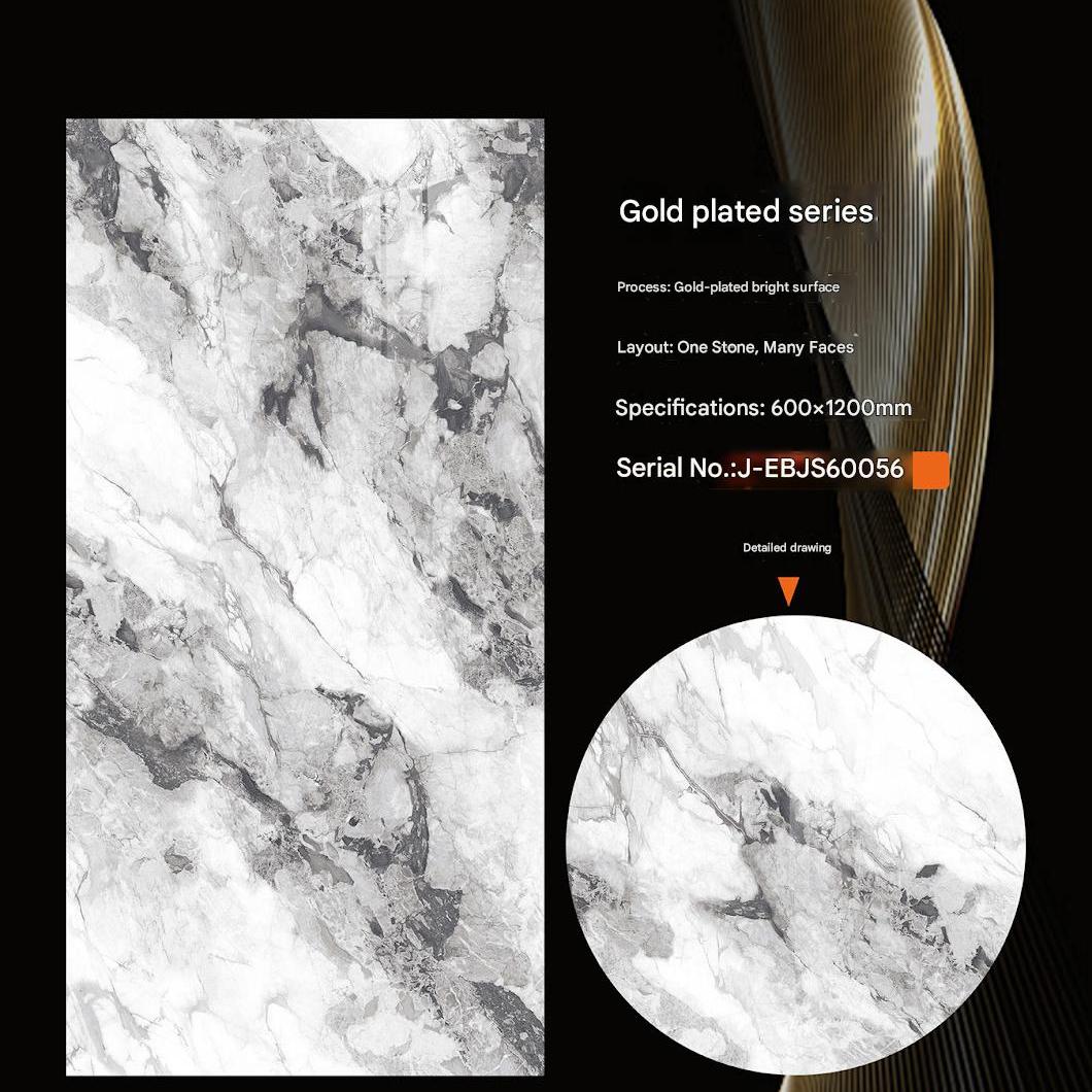 600x1200mm Gold - Plated Bright Surface Grey - White Marble - Look Ceramic Tiles for Interior Decor TQ15 - J - EBJS60056