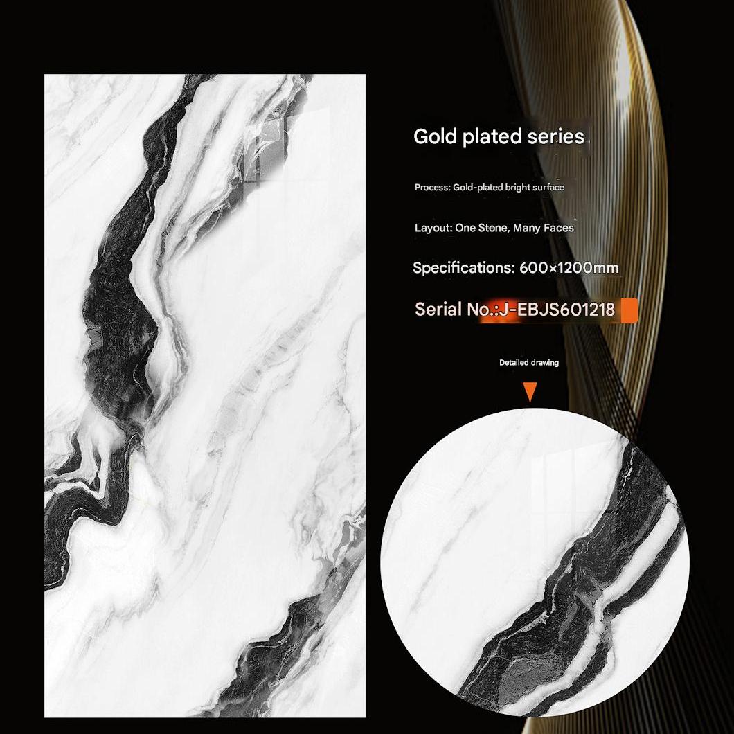 600x1200mm Gold - Plated Bright Surface Black - White Marble - Look Ceramic Tiles for Interior Decor TQ15 - J - EBJS601218