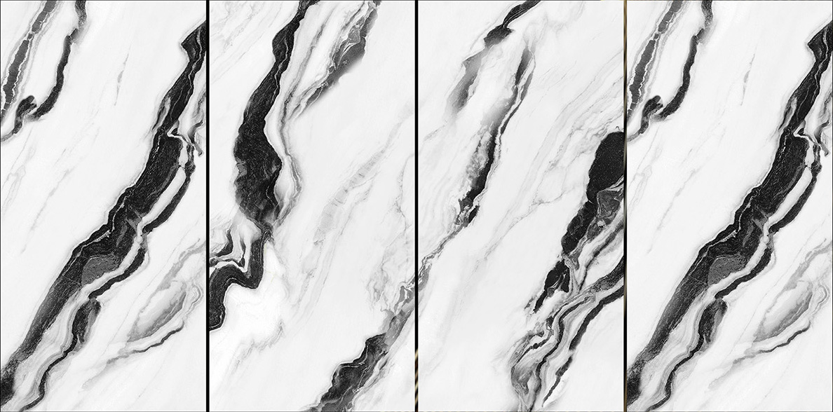 600x1200mm Gold - Plated Bright Surface Black - White Marble - Look Ceramic Tiles for Interior Decor TQ15 - J - EBJS601218