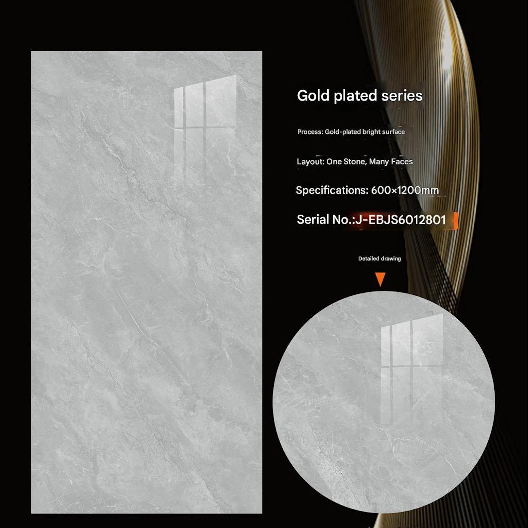 600x1200mm Gold - Plated Bright Surface Light Grey Marble - Look Ceramic Tiles for Interior Decor TQ15 - J - EBJS6012801