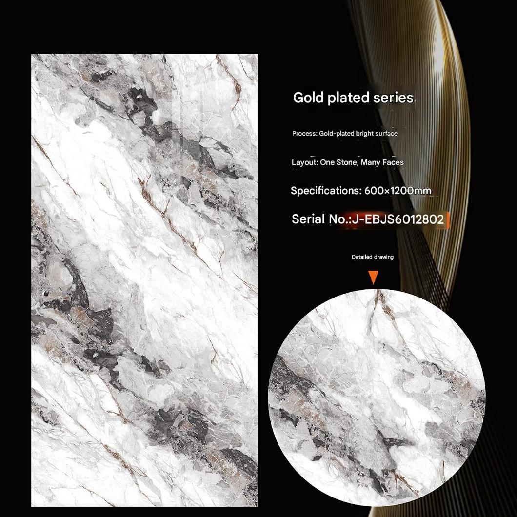 600x1200mm Gold - Plated Bright Surface Grey - White Marble - Look Ceramic Tiles for Interior Decor TQ15 - J - EBJS6012802