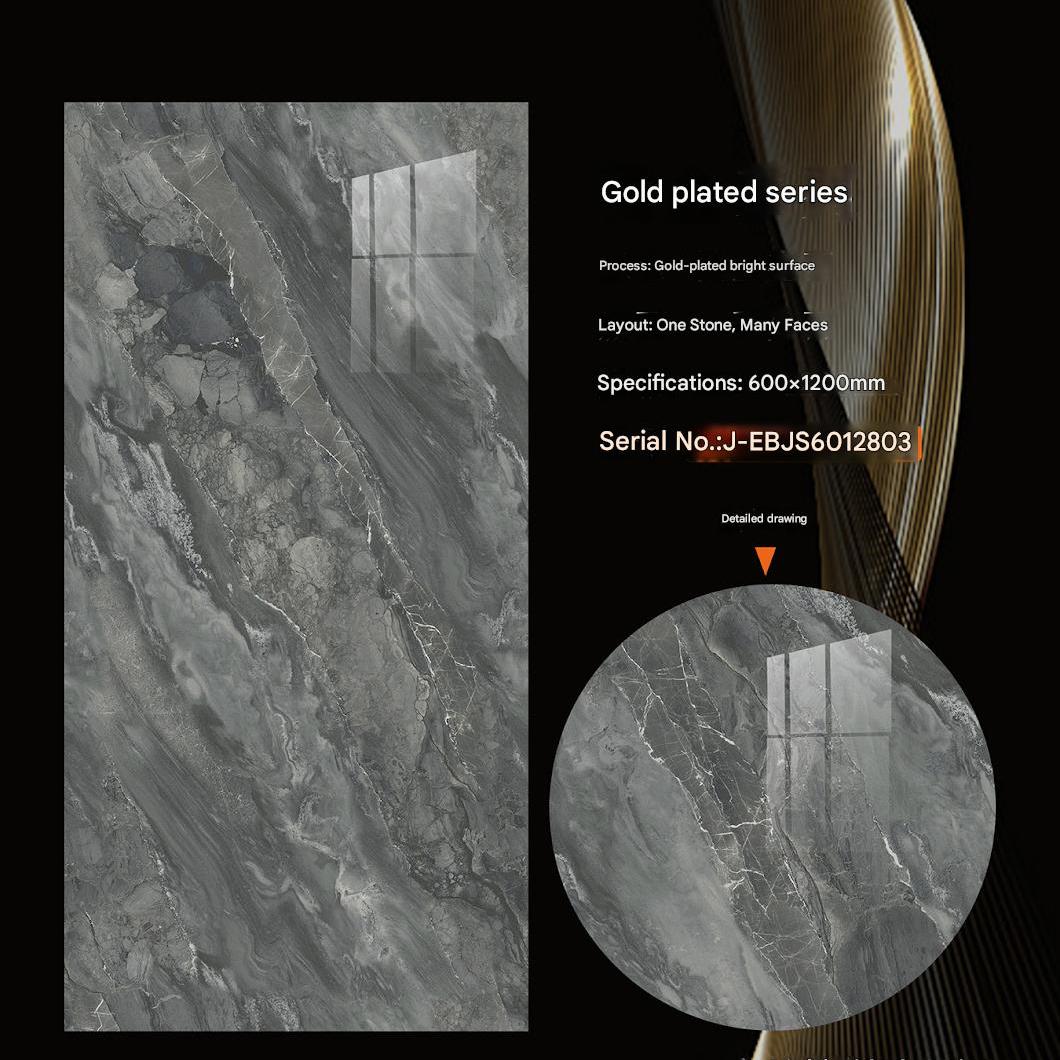 600x1200mm Gold - Plated Bright Surface Dark Grey Marble - Look Ceramic Tiles for Interior Decor TQ15 - J - EBJS6012803