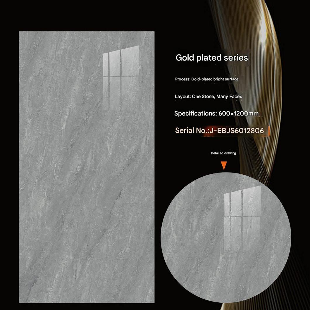 600x1200mm Gold - Plated Bright Surface Light Grey Marble - Look Ceramic Tiles for Interior Decor TQ15 - J - EBJS6012806
