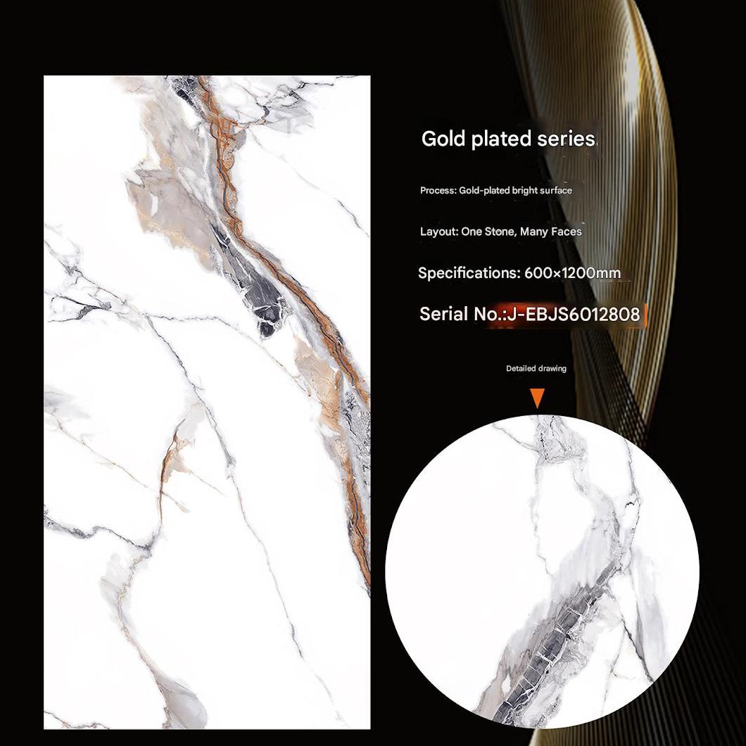 600x1200mm Gold - Plated Bright Surface White Marble - Look Ceramic Tiles with Gold Veins for Interior Decor TQ15 - J - EBJS6012808