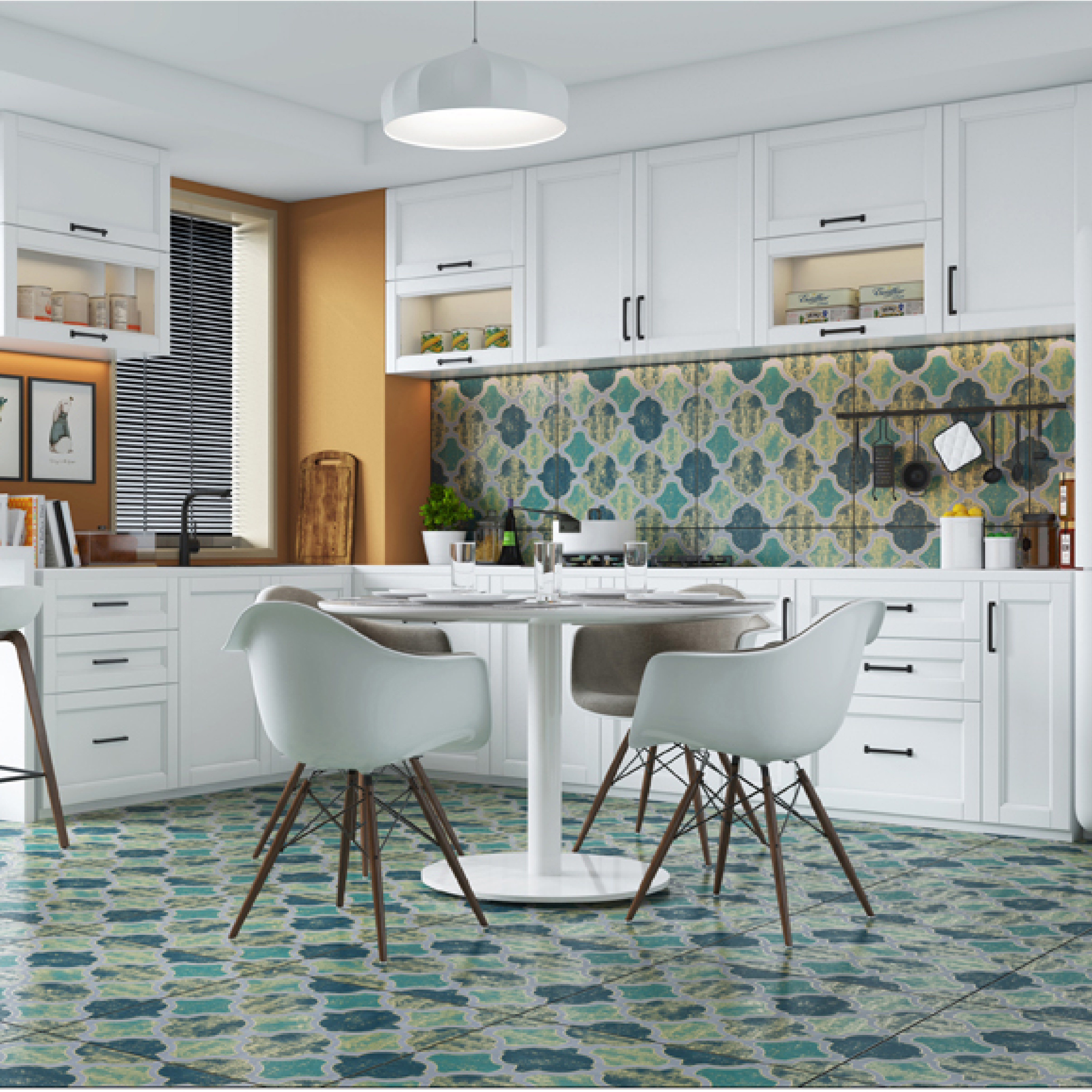 600x600mm Blue - Green Patterned Vintage Moroccan - Style Ceramic Tiles for Kitchen Decor TQ16 - 2CX6060 - 2112