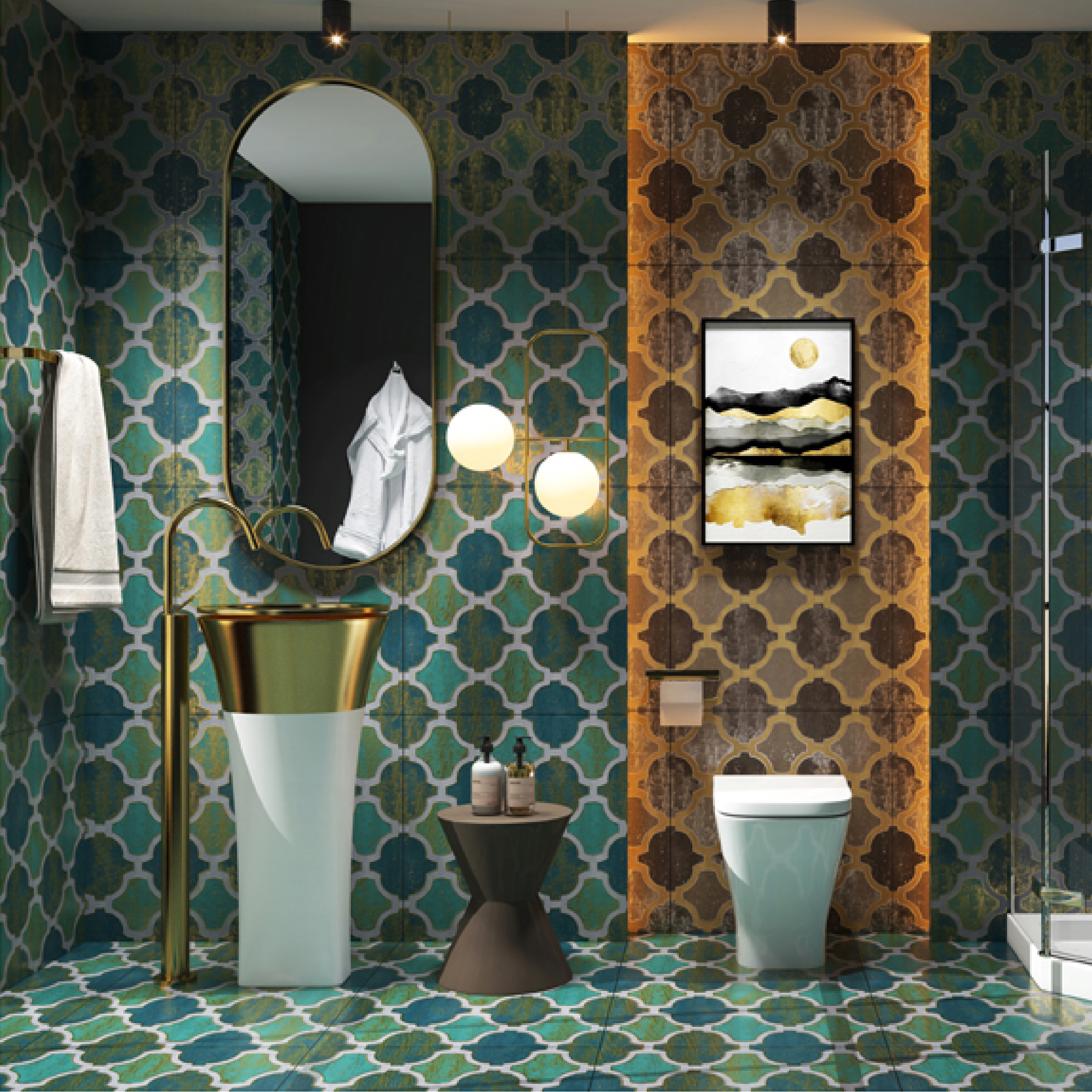 600x600mm Blue - Green Patterned Vintage Moroccan - Style Ceramic Tiles for Kitchen Decor TQ16 - 2CX6060 - 2112