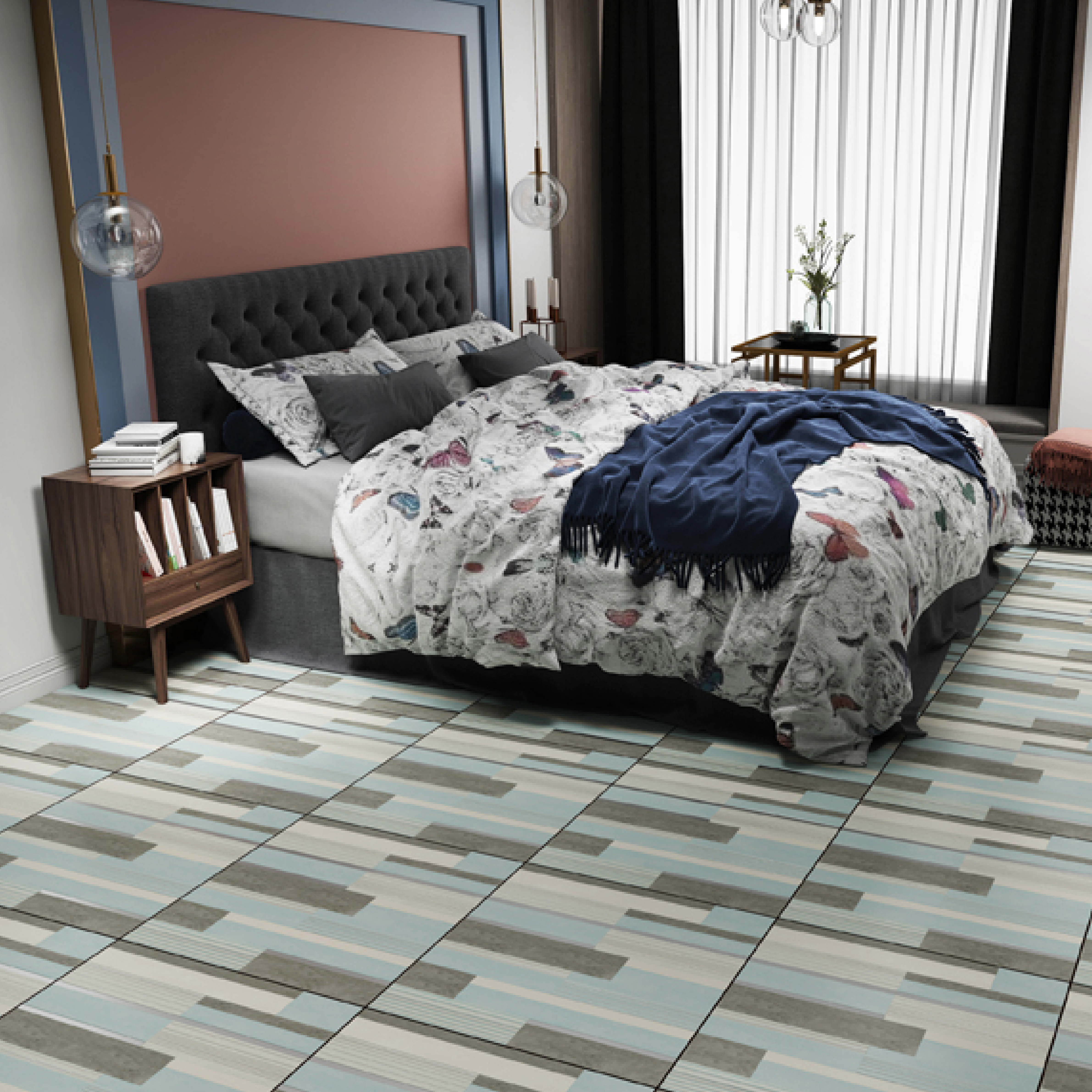 600x600mm Color - Block Striped Pattern Ceramic Tiles for Bedroom Decor TQ16 - 2CX6060 - 2124