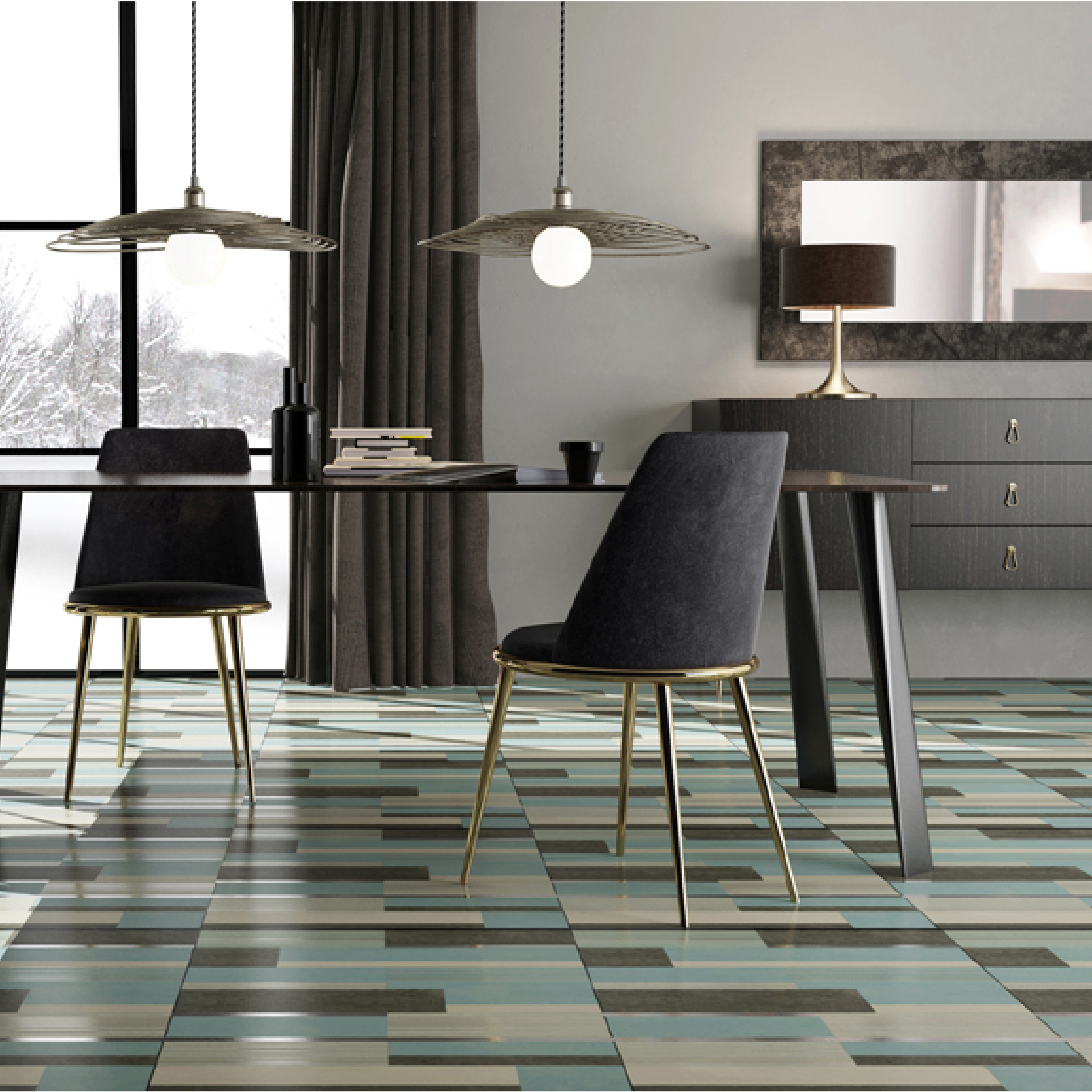 600x600mm Color - Block Striped Pattern Ceramic Tiles for Bedroom Decor TQ16 - 2CX6060 - 2124