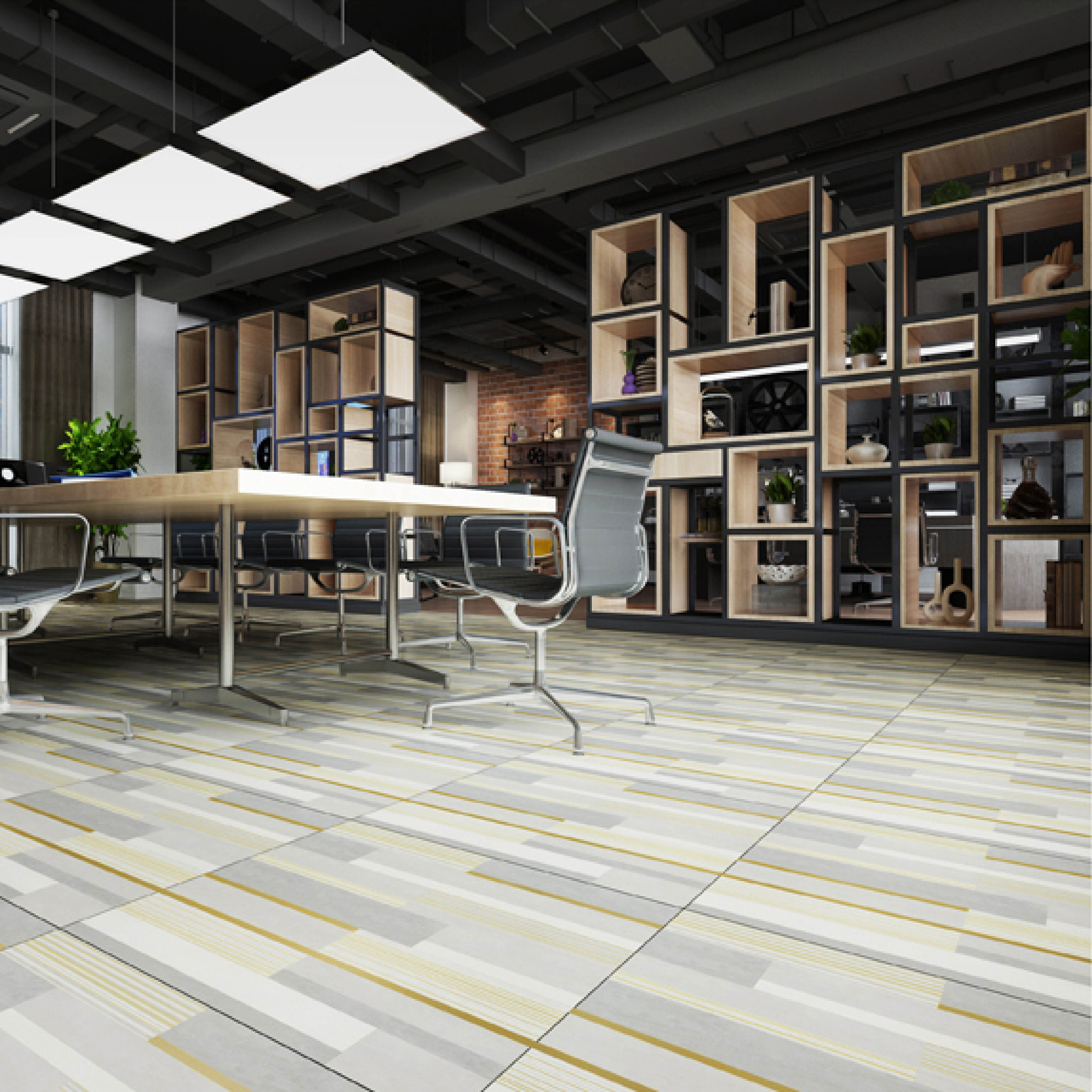 600x600mm Grey - Beige Striped Pattern Ceramic Tiles with Gold Accents for Office Decor TQ16 - 2CX6060 - 2123