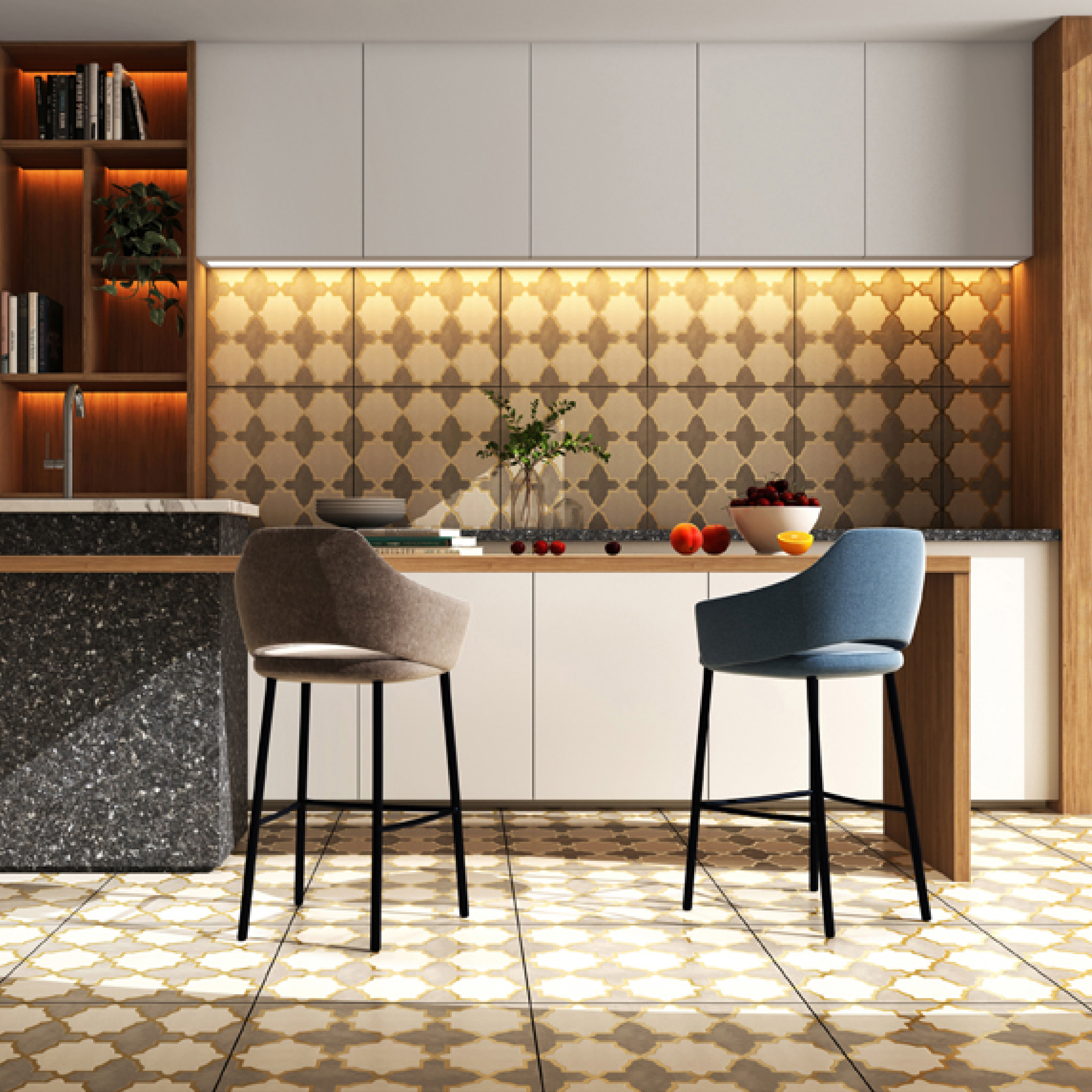 600x600mm Gold - Grey - White Geometric Pattern Ceramic Tiles for Kitchen Decor TQ16 - 2CX6060 - 2114