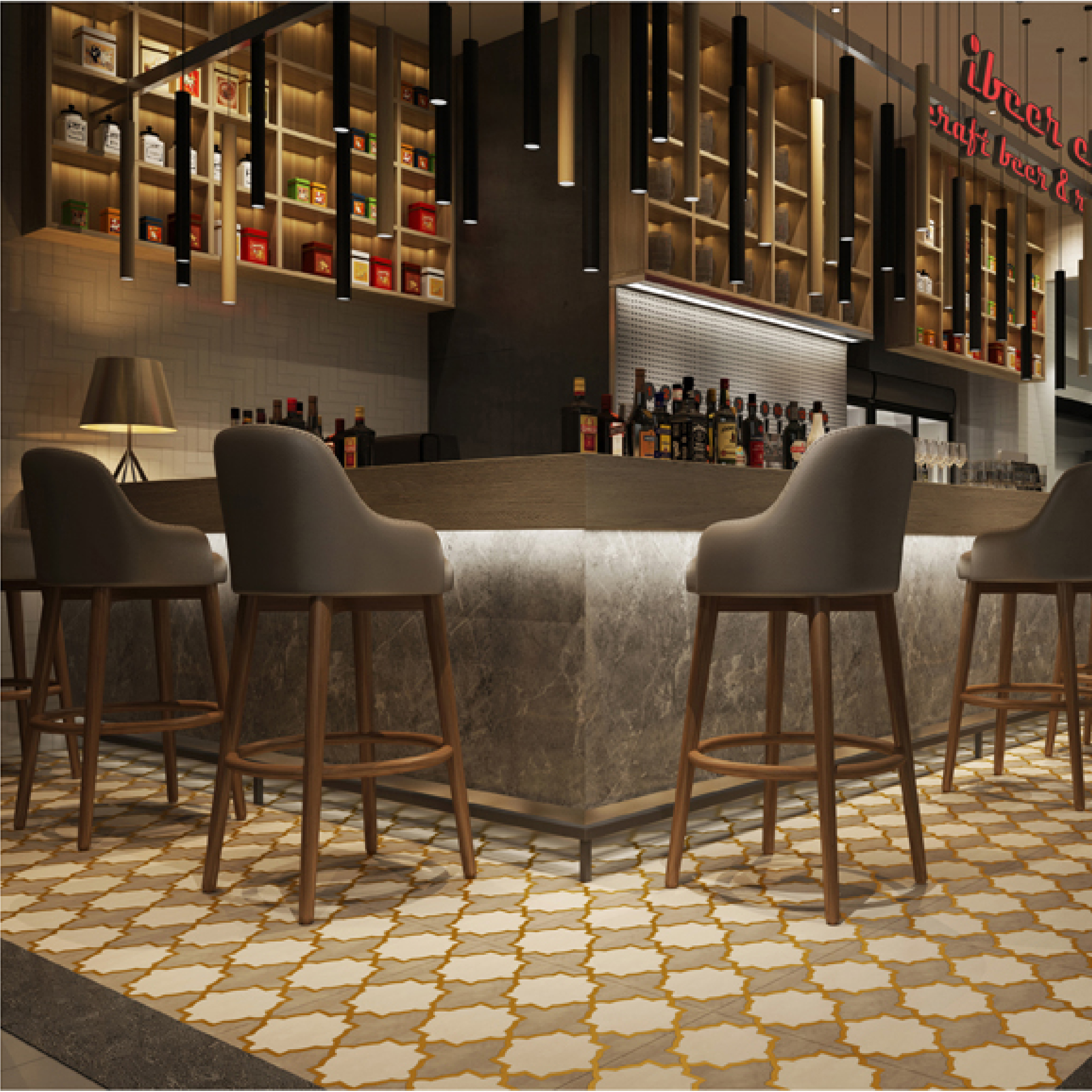 600x600mm Gold - Grey - White Geometric Pattern Ceramic Tiles for Kitchen Decor TQ16 - 2CX6060 - 2114