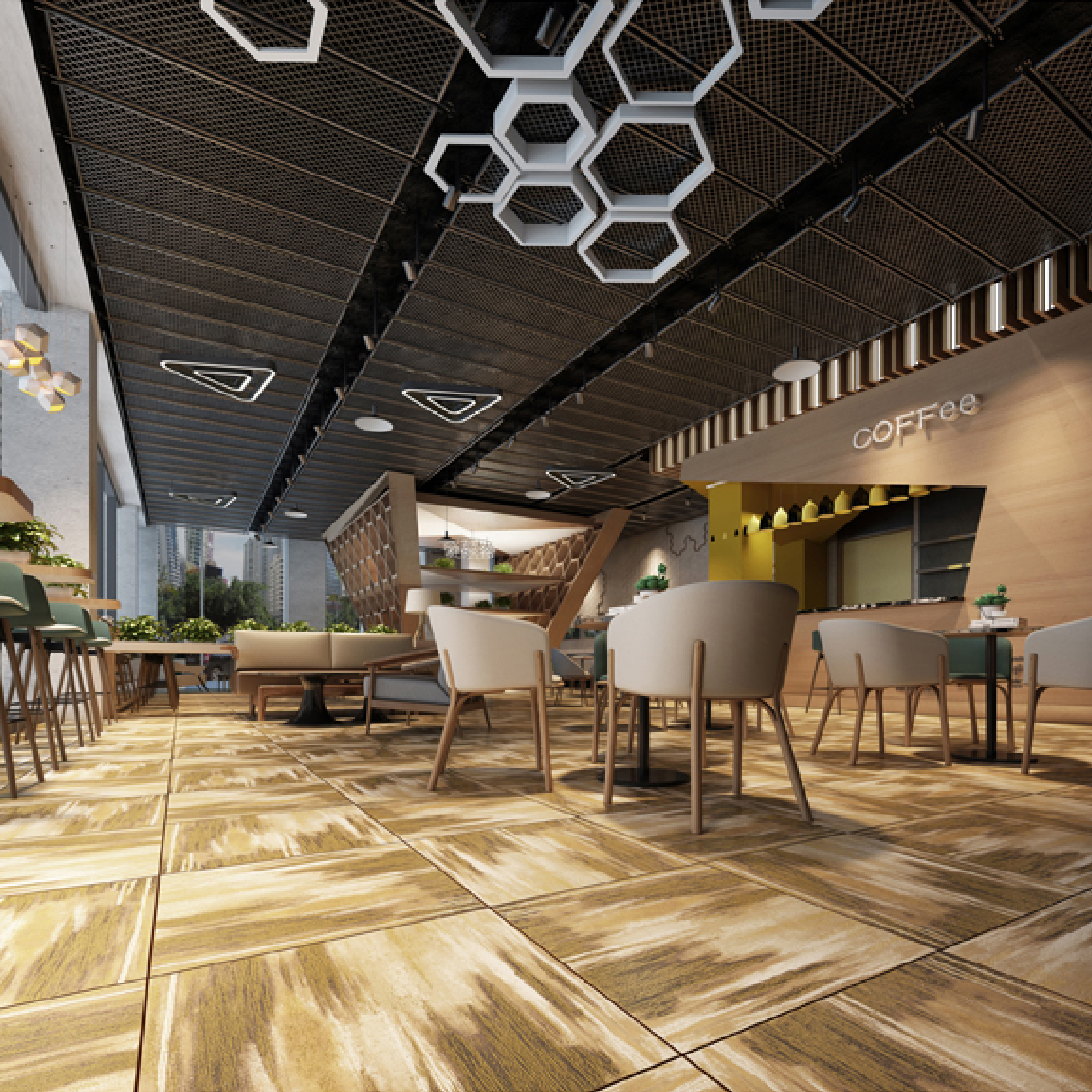 600x600mm Brown - Beige Abstract Pattern Ceramic Tiles for Commercial Space Decor TQ16 - 2CX6060 - 2084